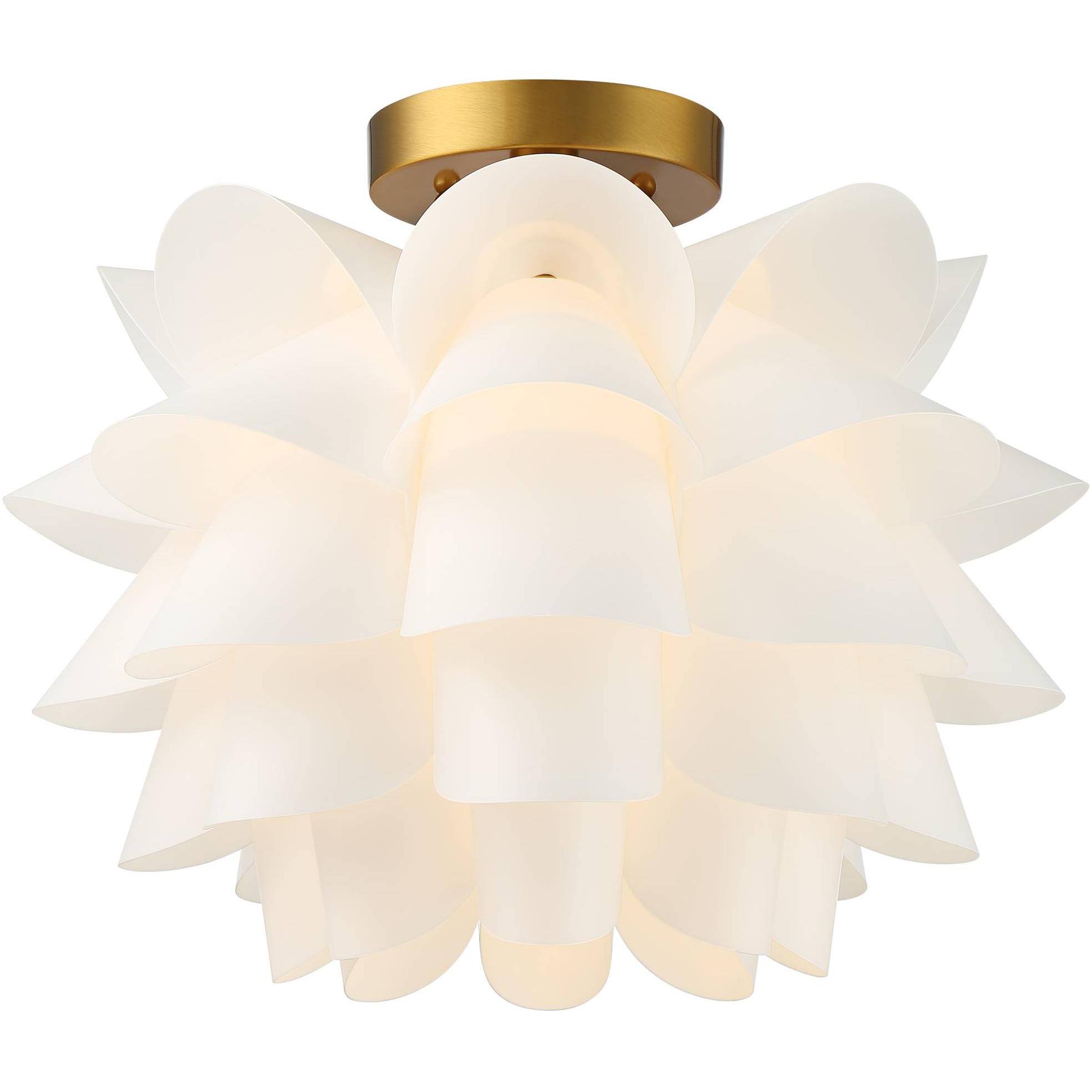 Possini Euro Design Modern Ceiling Light Semi Flush Mount Fixture White Flower Gold Metal 15 3/4