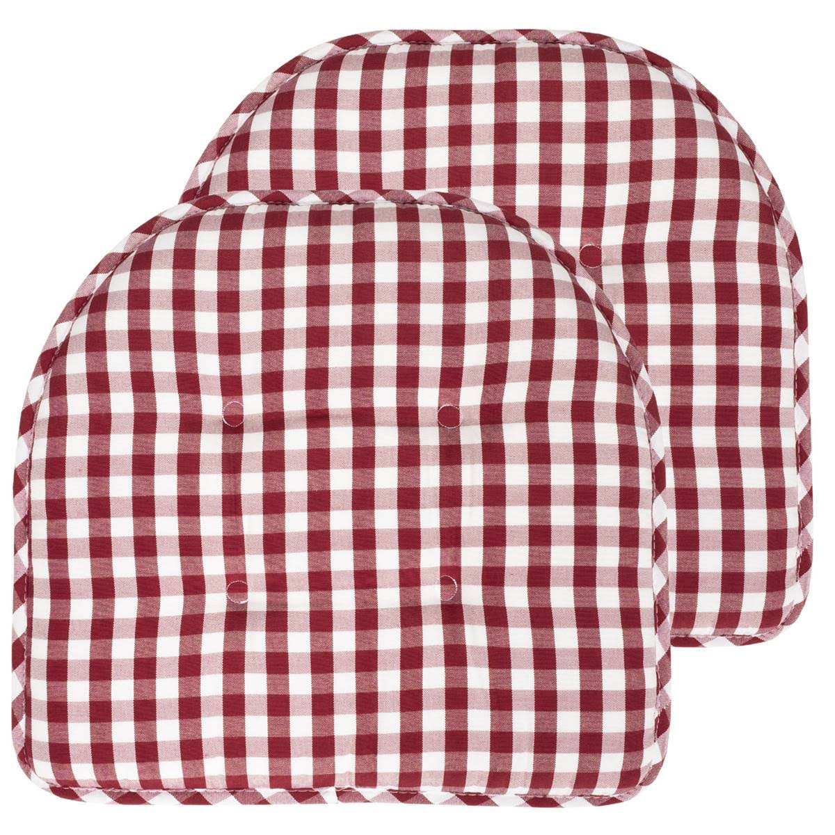 Sweet Home Collection Checkered Memory Foam U-Shape Non-Slip Chair Cushion Pad 2 Pack, White