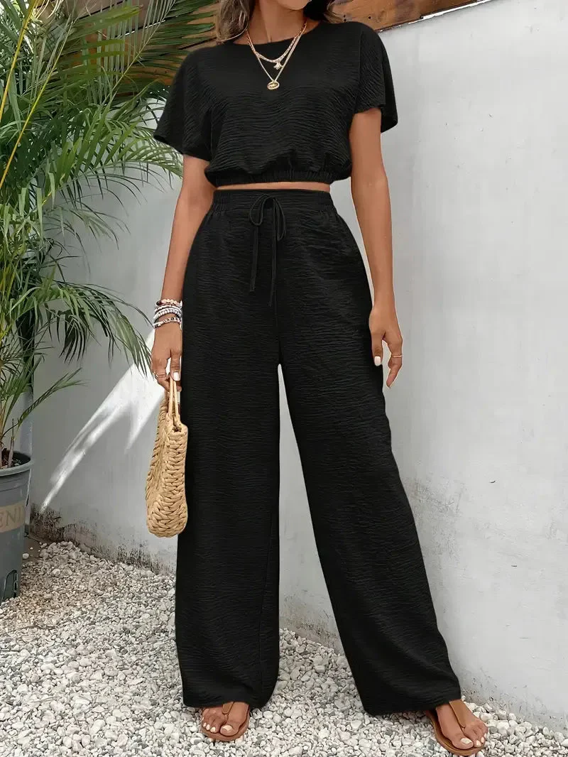 Ensemble décontracté crop top et pantalon long pour femmes