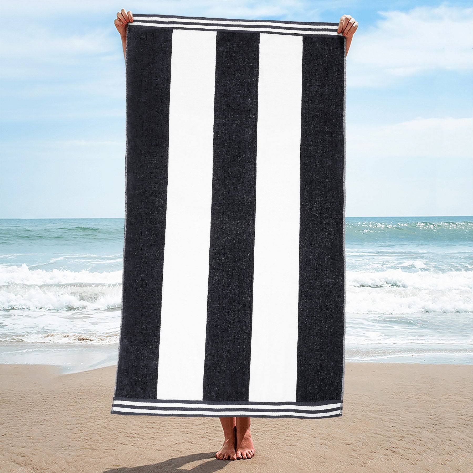 Superior Oversized Cabana Stripe Niantic Beach Towel, Charcoal, Gray