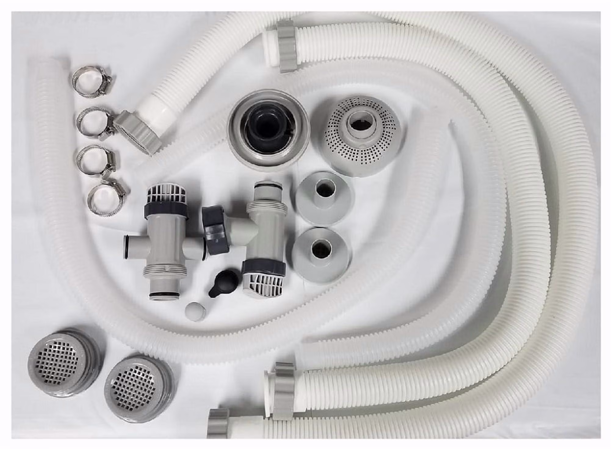 pool accessory kit with pump hoses, plunger valves, jet nozzle and Small strainer set