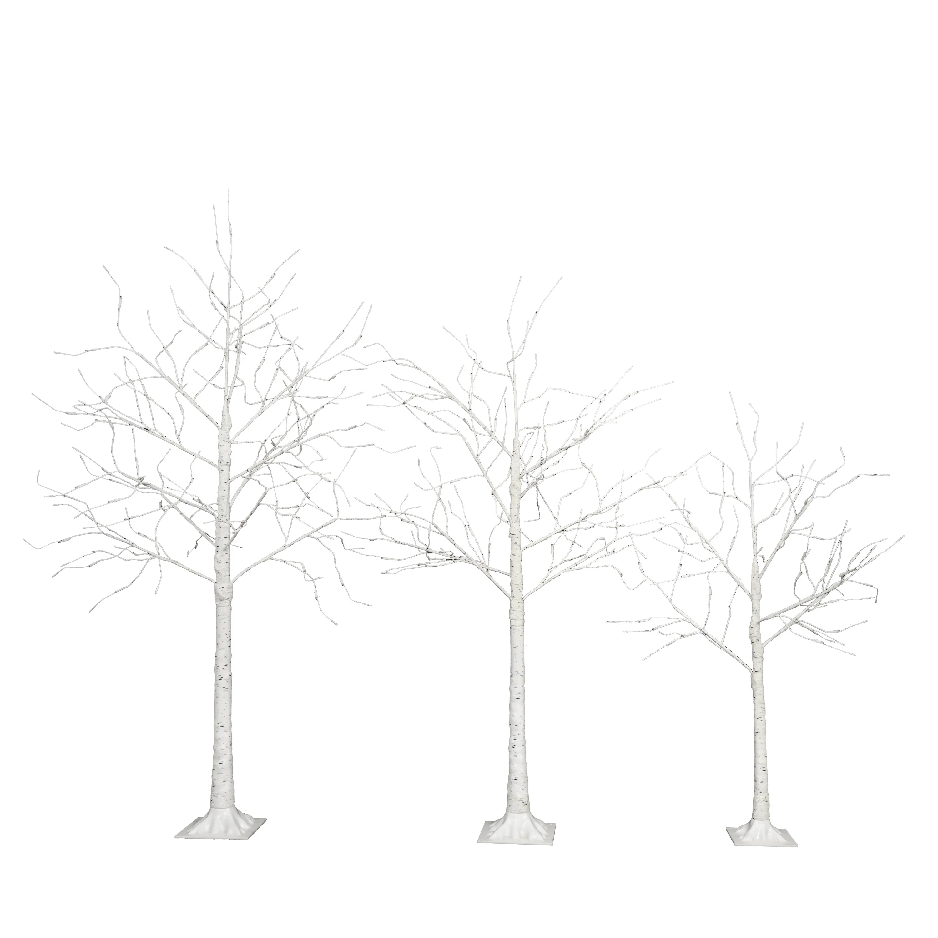 AECOJOY Set of Lighted Birch Tree, 4FT/5FT/6FT LED Artificial Tree with Warm White Lights, Christmas Tree for Decoration