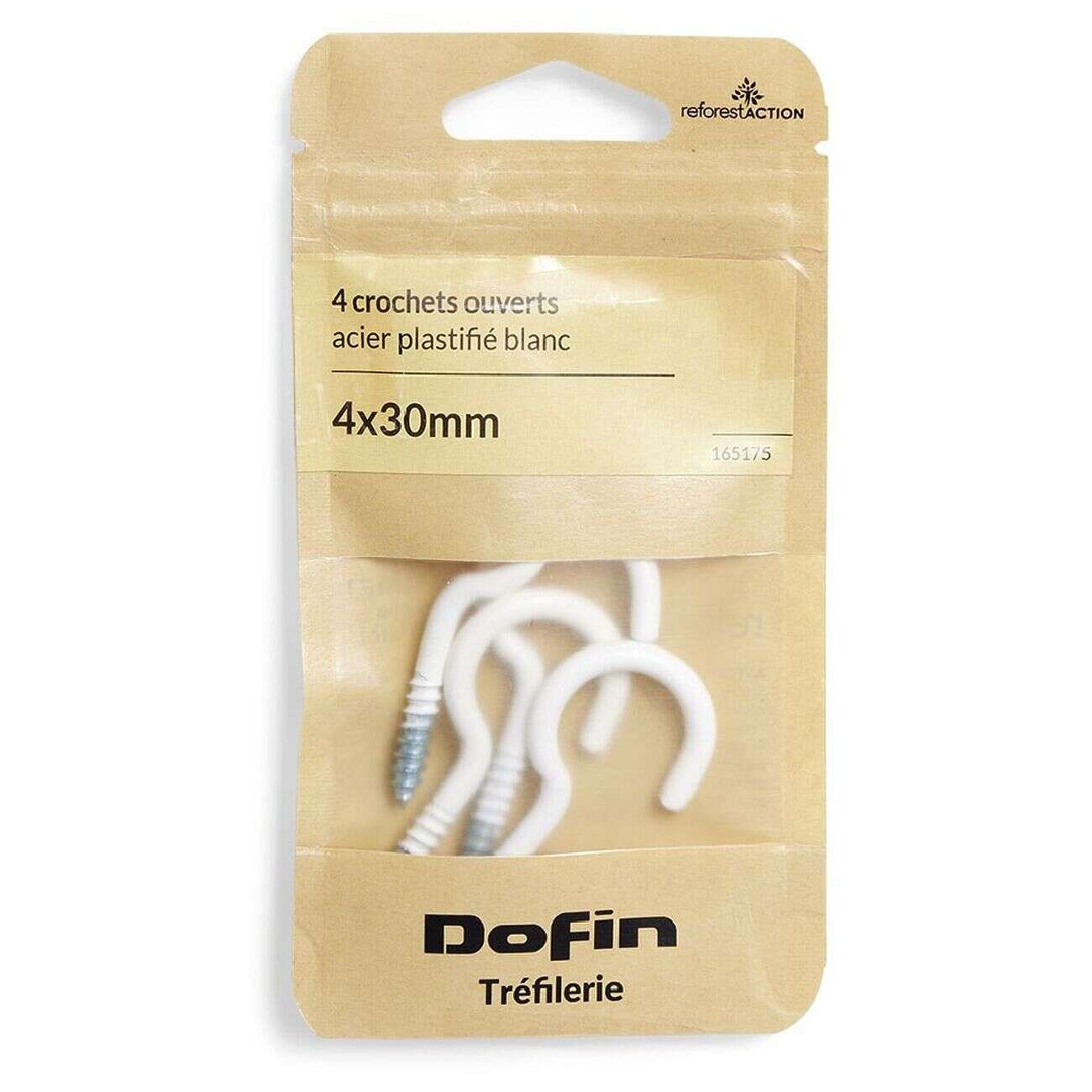 8 crochets ouverts en acier plastifié blanc - 4x30 mm