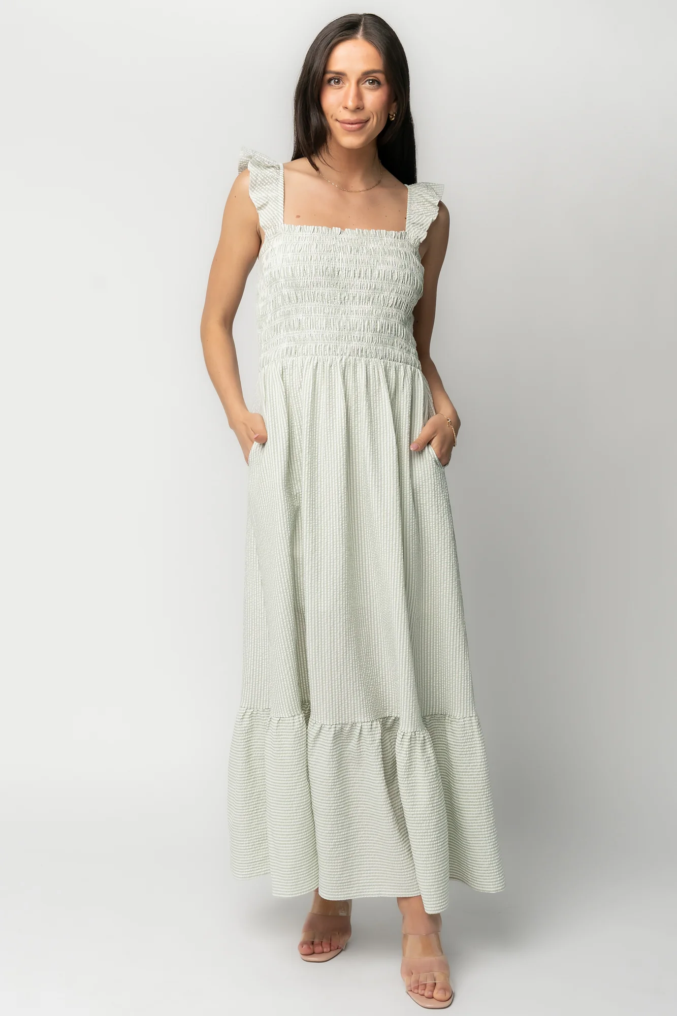 Jenny Smocked Maxi Dress | Sage + White
