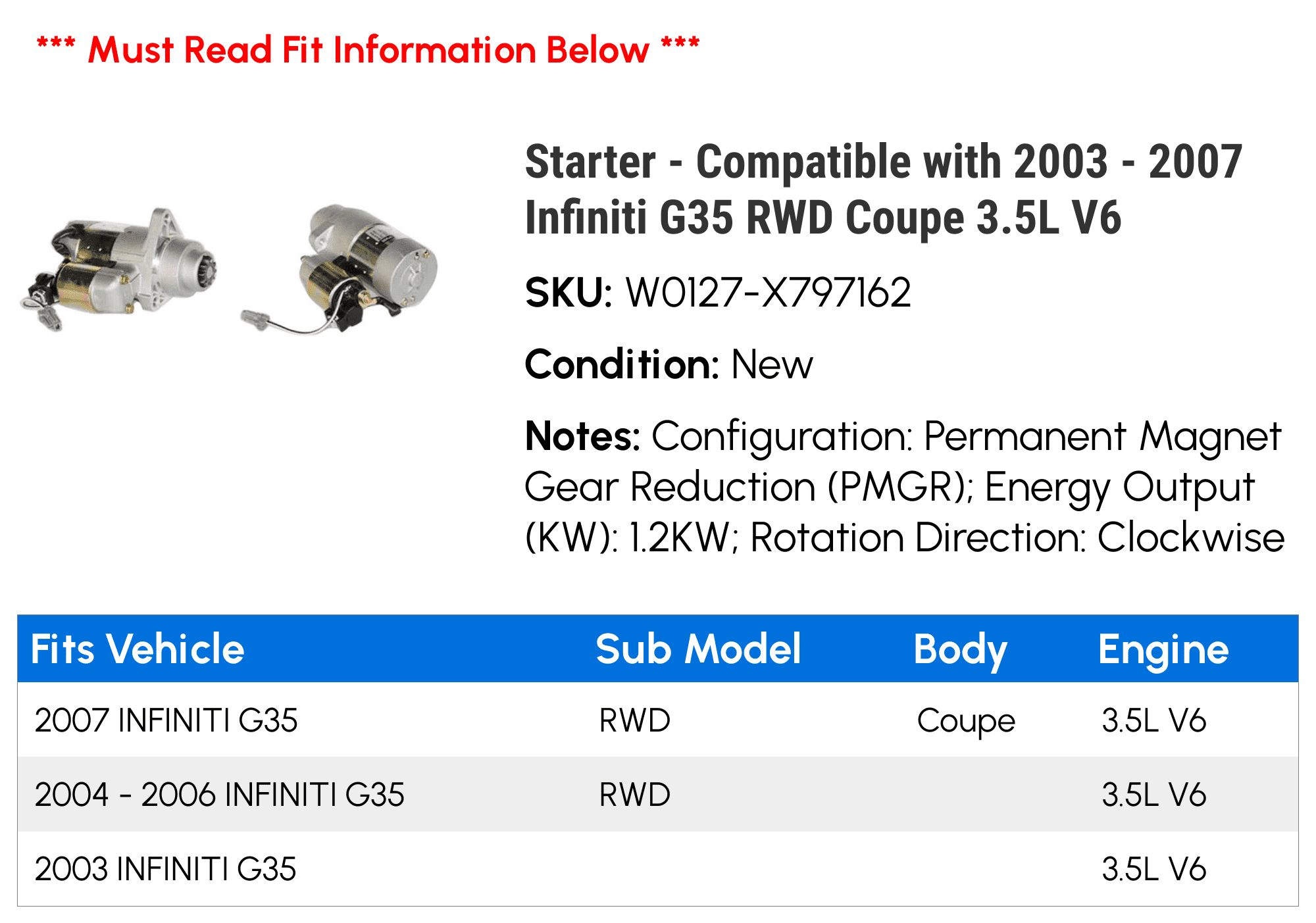 Starter Compatible with 2003 2007 Infiniti G35 RWD Coupe 3.5L V6 2004 2005 2006 - Image 2