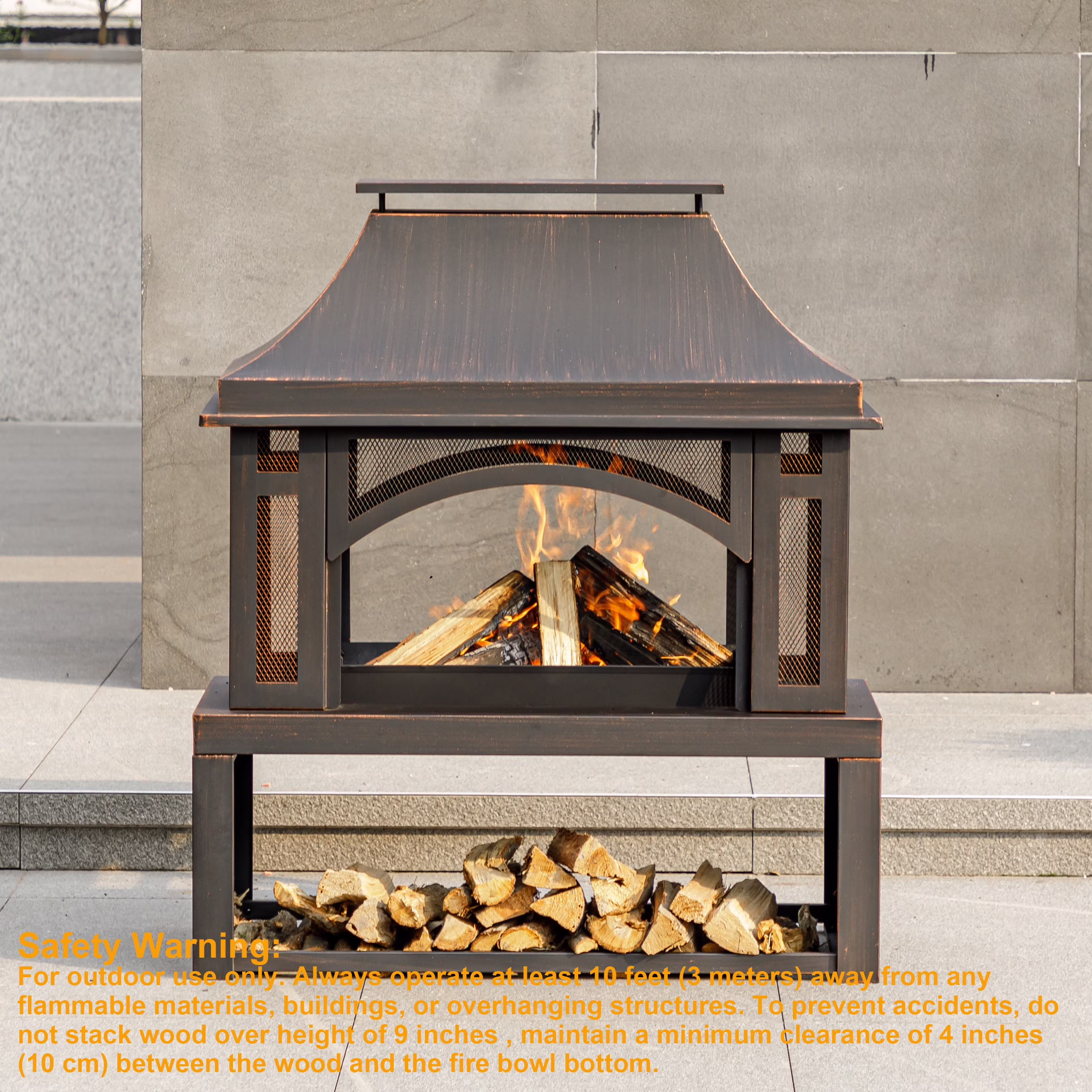 MistMo Outdoor Wood Burning Fire Pit, Garden Fireplace for Bonfire