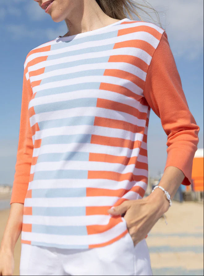 Pull marinière femme orange