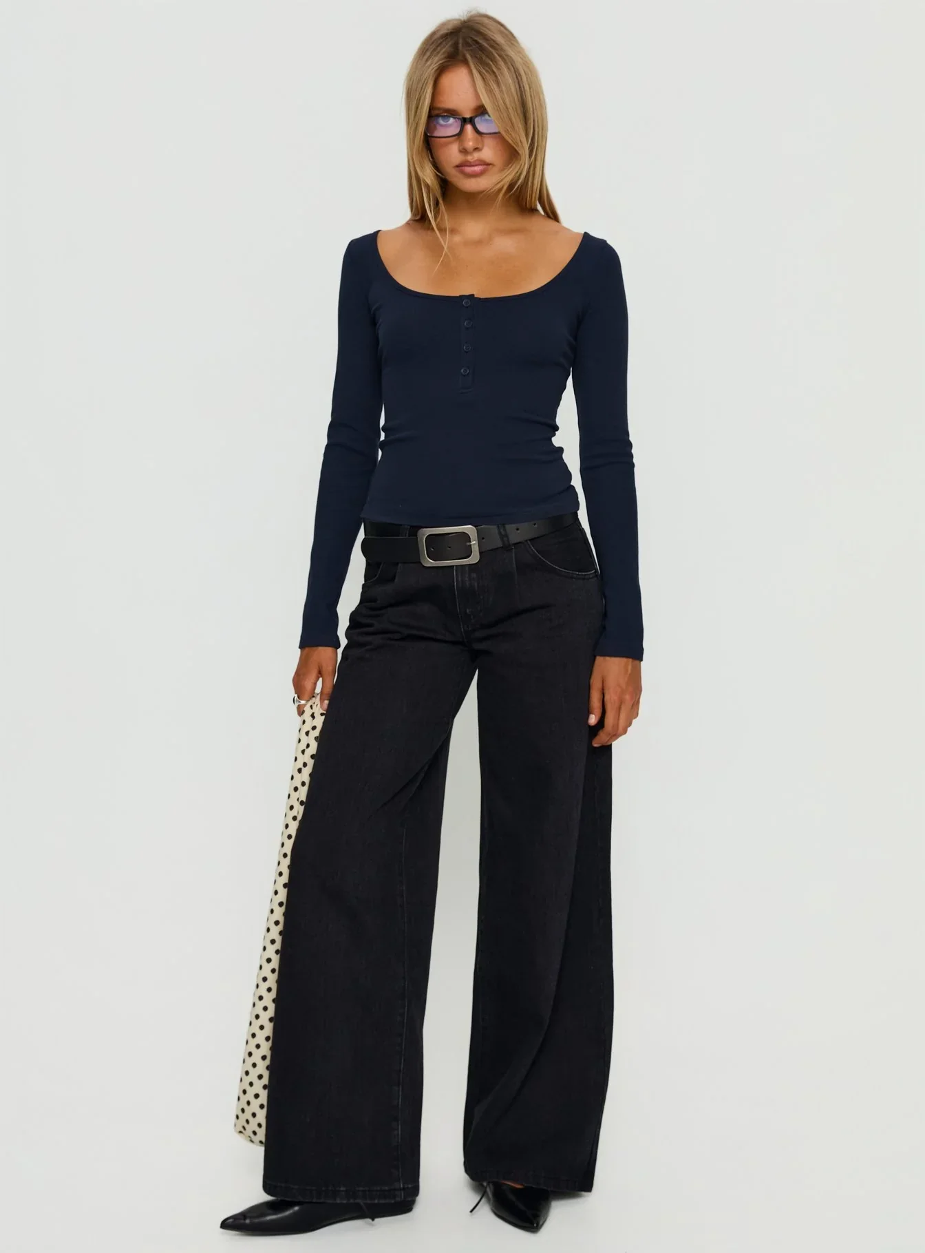 Keslie Long Sleeve Henley Top Navy