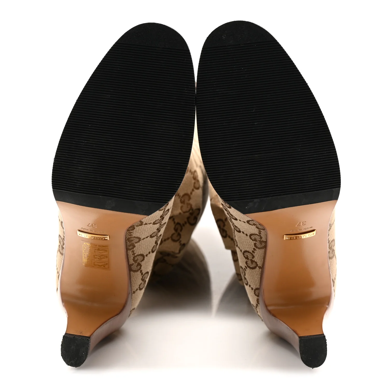 Monogram Malaga Kid Lisa Mid Heel Boots 37 Beige Ebony