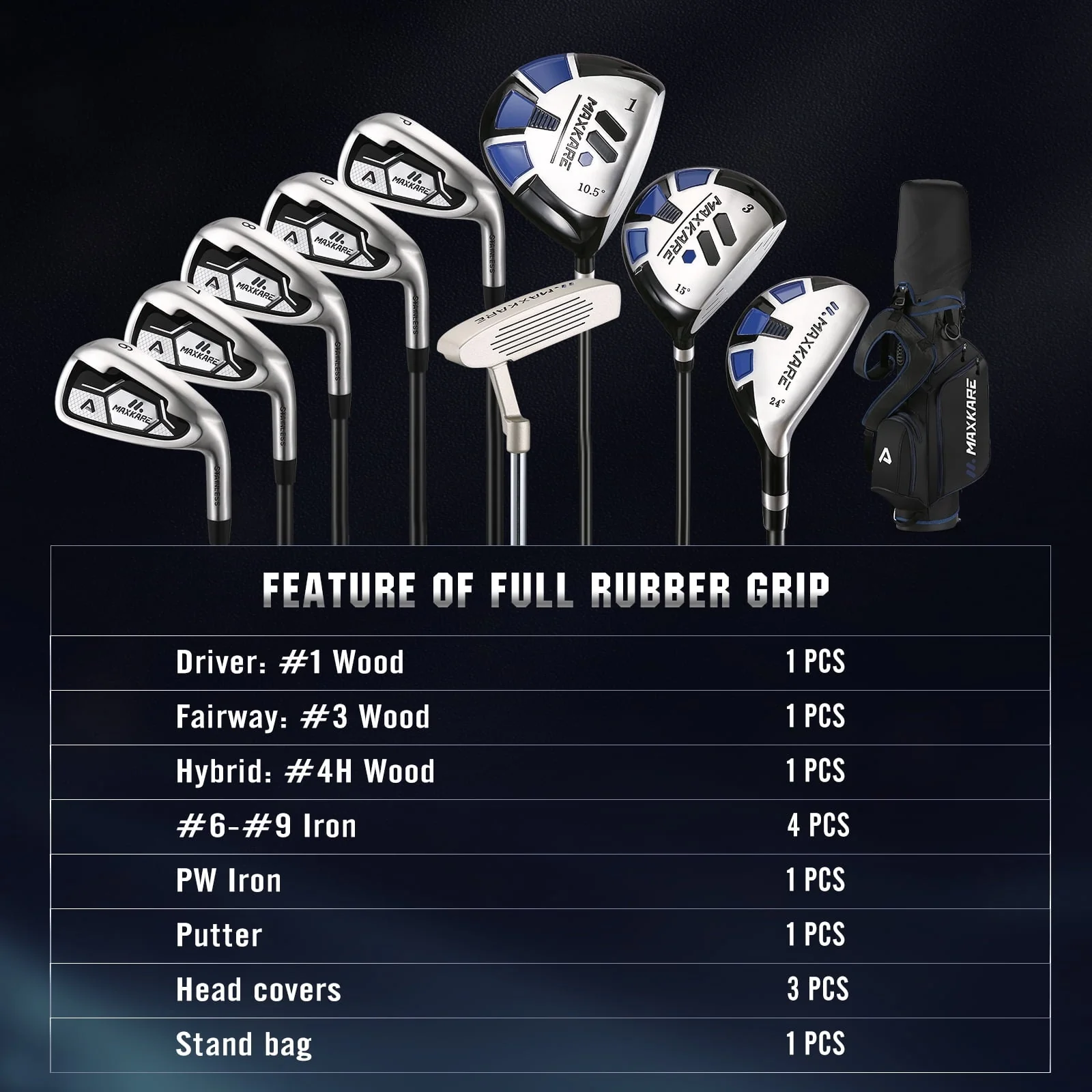 Complete Golf Clubs Set Golf Men's Regular 13 Piece Complete Set Includes Driver, Fairway Wood, Hybrids, 6 9 Irons, PW, Putter, Stand Bag, 3 Head Covers Right Hand Image 4