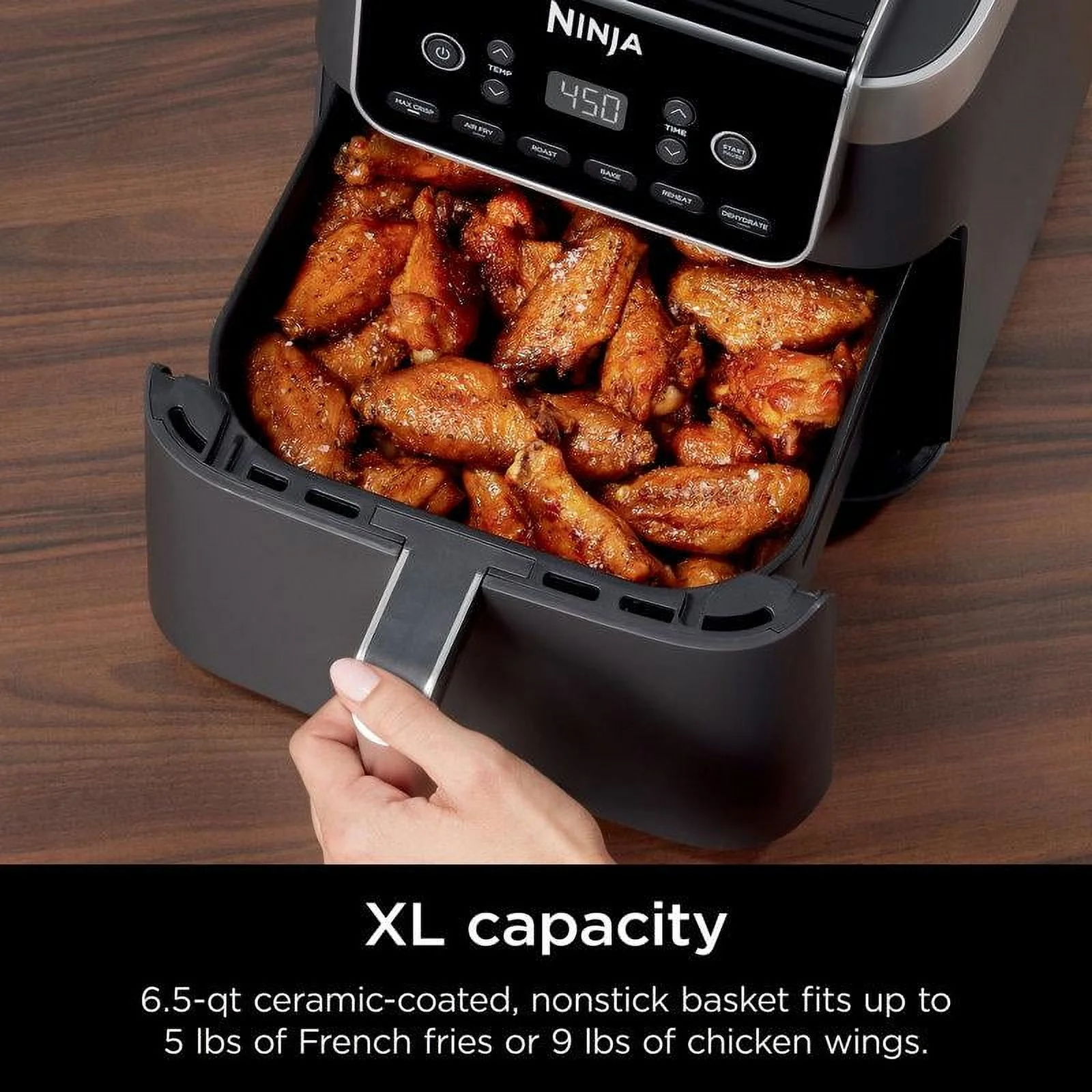 Ninja Air Fryer Pro XL 6 - in - 1 with 6.5 QT Capacity, Max Crisp, Air Fry, Air Roast, Bake, Reheat, Dehydrate, Max Crisp Technology with 450F, Nonstick Basket U0026 Crisper Plate