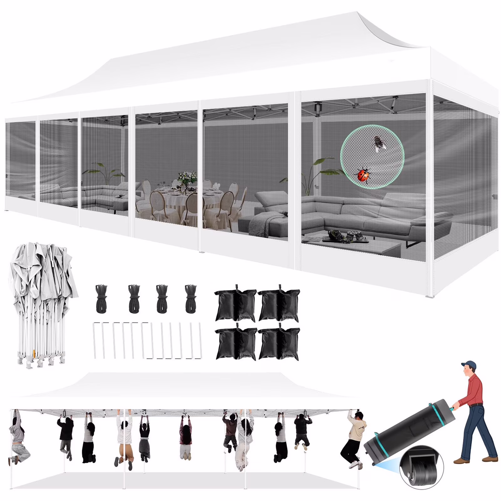10X10 Heavy Duty Pop up Canopy with Mosquito Net,Instant Outdoor Shelter Large Canopy Tent for Outside,Gazebo with Mesh Sidewalls for Party,Backyard,Camping,Black(10 x 10/Black) - Image 5