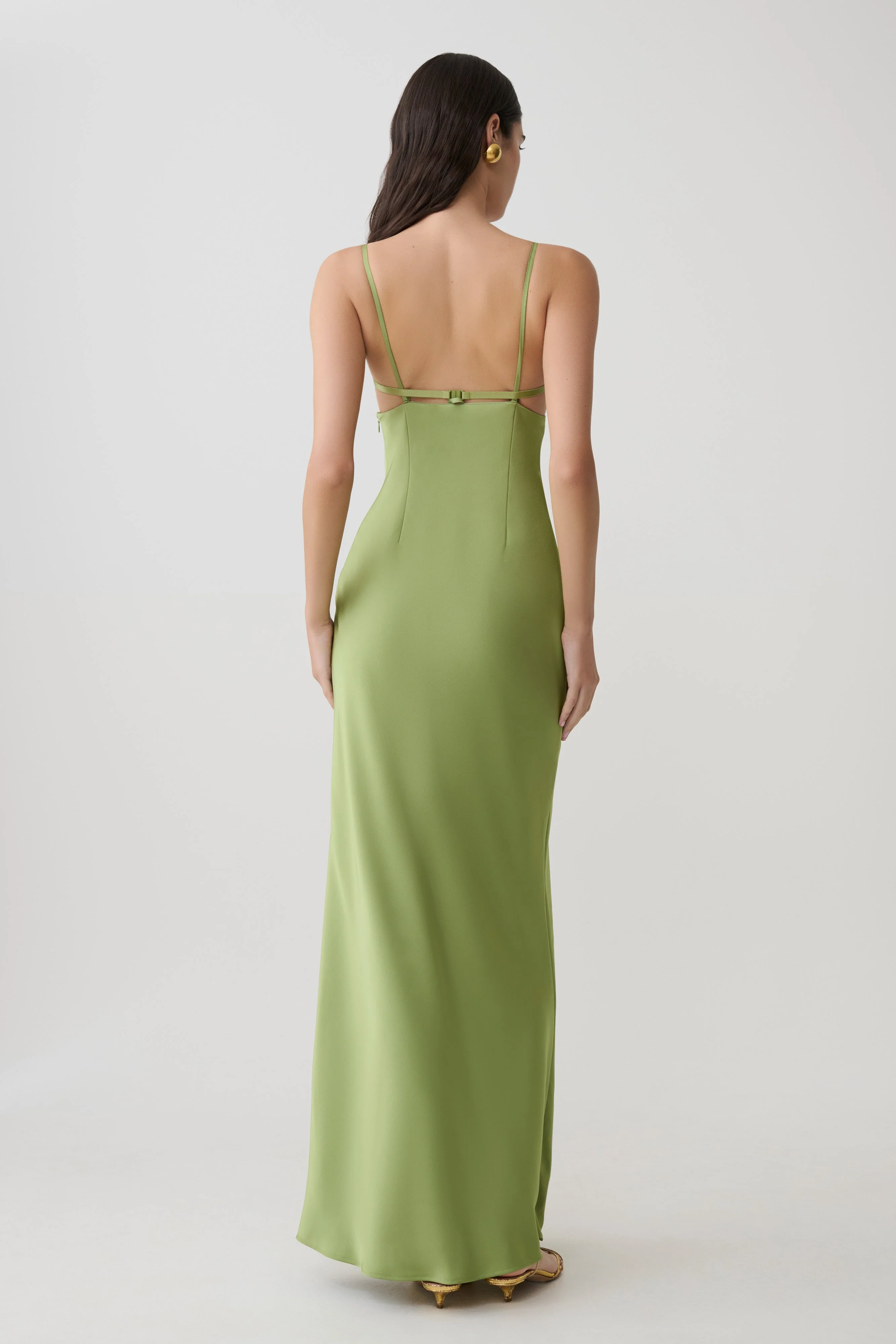 Fiorella Embellished Satin Maxi Dress - Pistachio