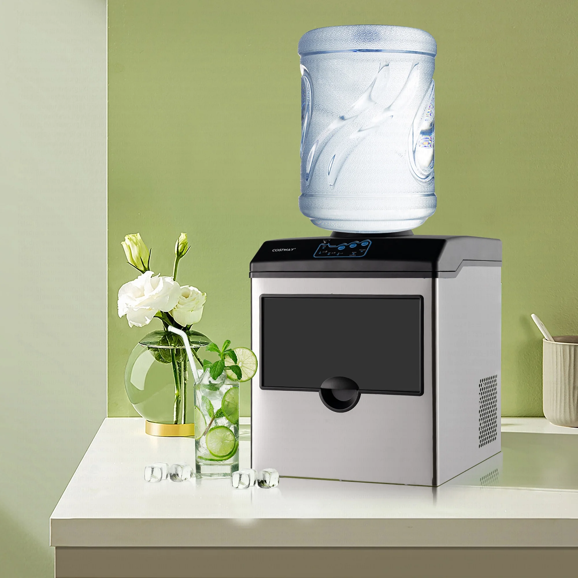 Costway 2 - in - 1 Stainless Steel Countertop Ice Maker Water Dispenser 48 lb/24H W/ Scoop
