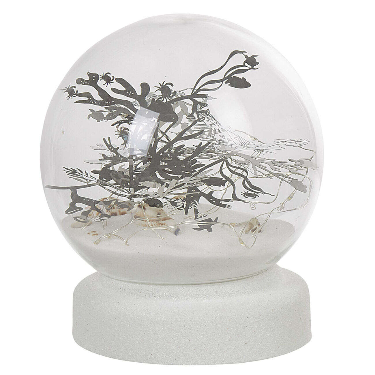 Boule à neige sable design mer avec coquillage LED blanc