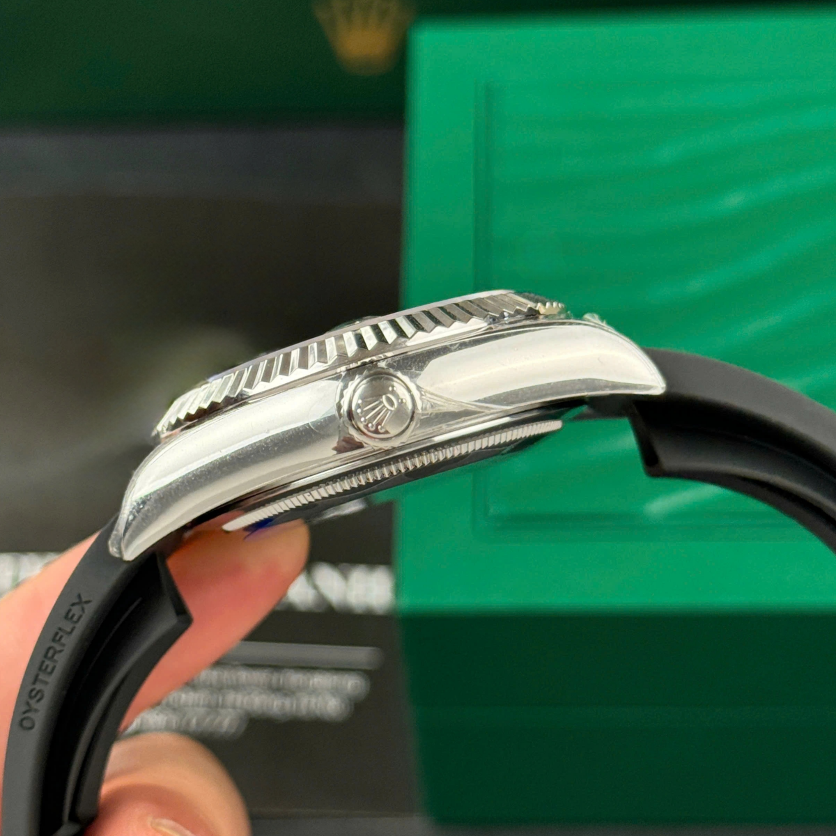 [Super Clone]RLX  Sky-Dweller 42mm White Gold Black Dial Oysterflex - 336239