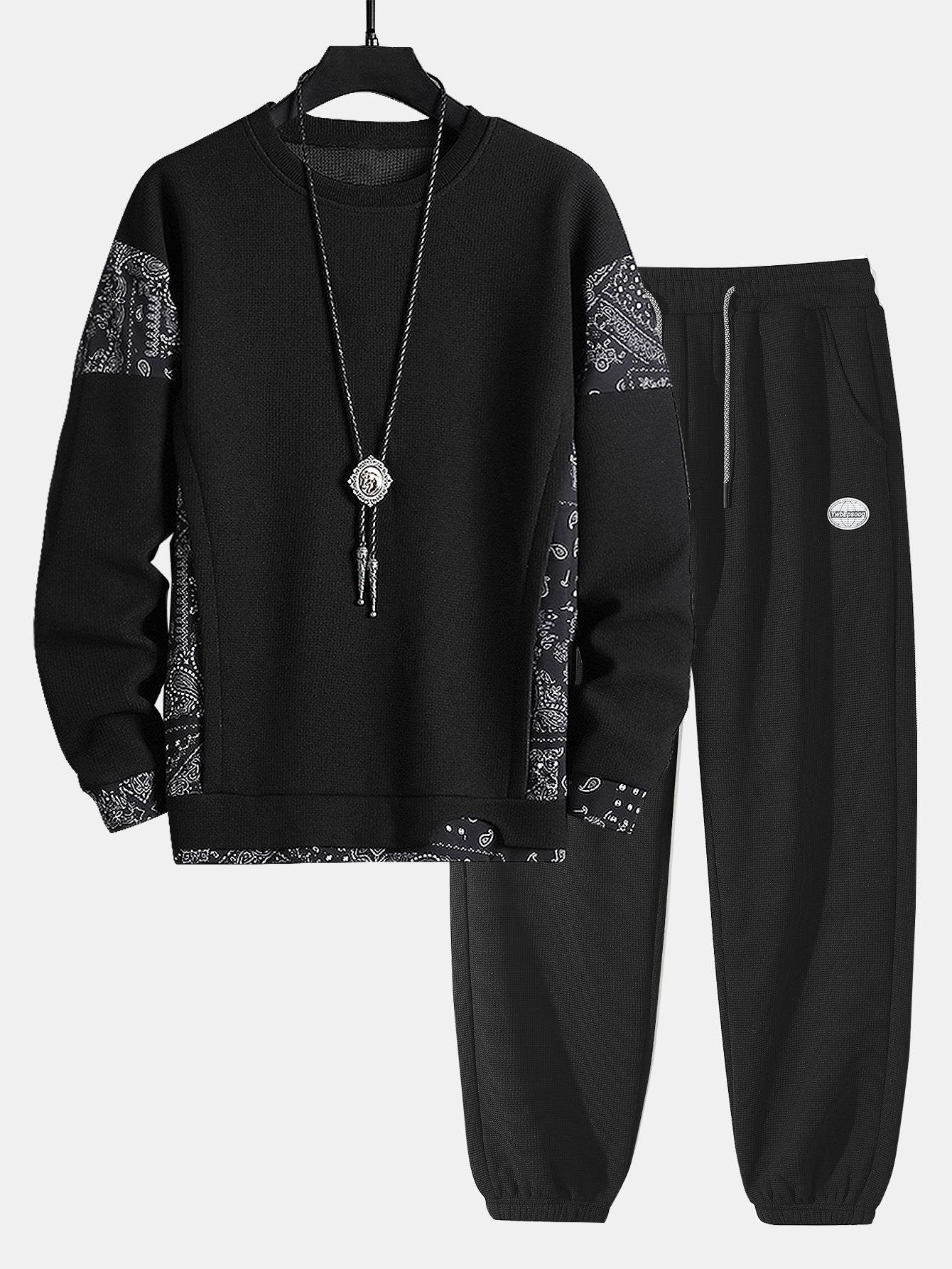 Sweat-shirt et pantalon de jogging gaufrés à empiècements imprimé cachemire