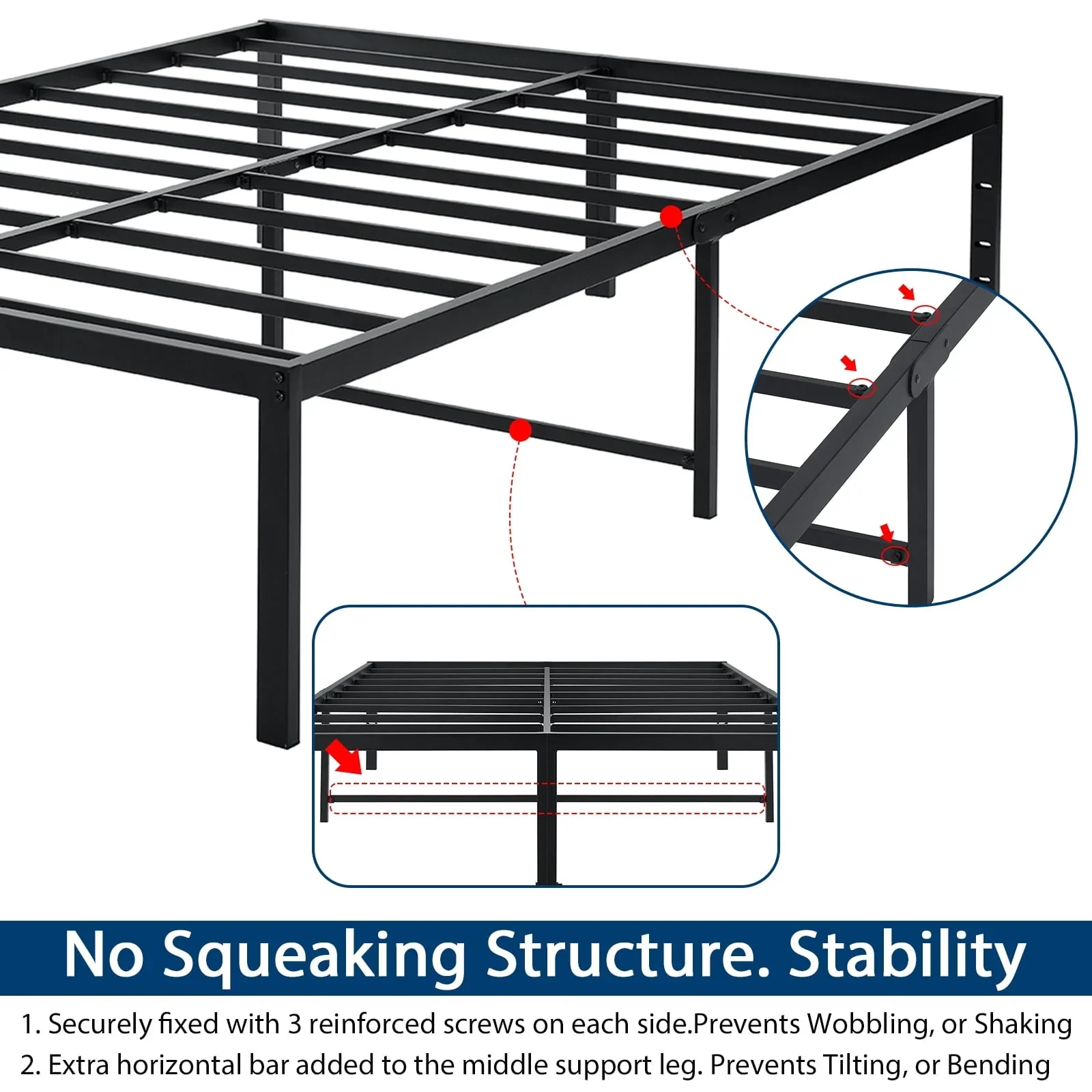 Lusimo California King Bed Frame with Ample Storage Space 18 Inch Heavy Duty Steel Slat Support Metal Platform Bed Frame Durable Easy Assembly Mattress Foundation, Black