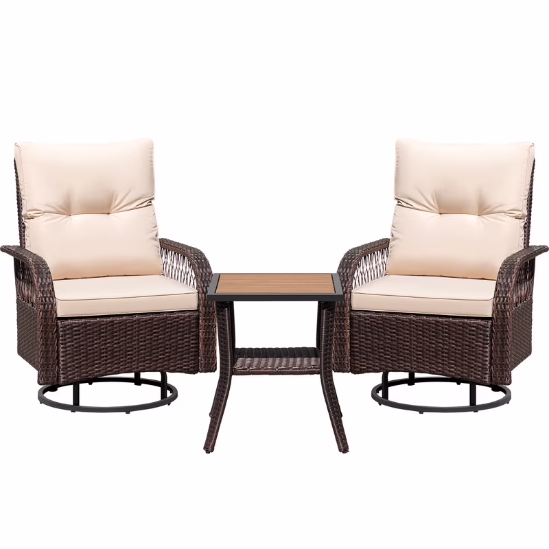 Lacoo 3 Piece Outdoor Bistro Set Patio 360�� Swivel Rocking Chairs & Table All-Weather Rattan High Back Conversation Set for Backyard Porches Garden