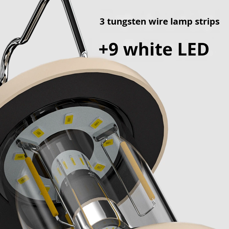 New Retro Type-C Fast Charging LED Camping Light Hiking Outdoor Stepless Dimming Home Lantern with Portable Hook