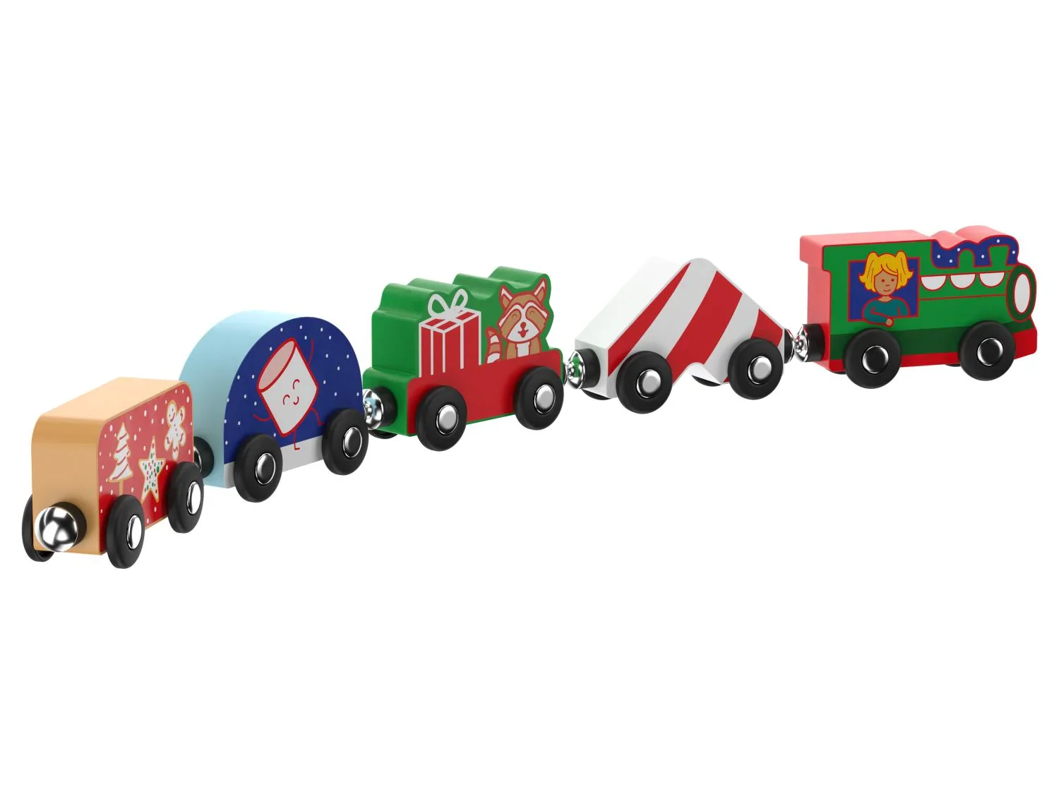 Train de Nol en bois, 5 pices