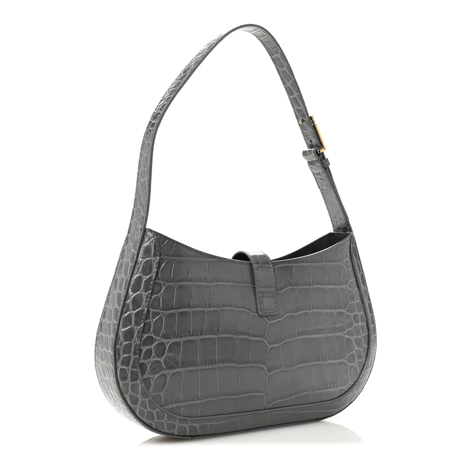 Calfskin Crocodile Embossed Large Greca Goddess Bag Charcoal