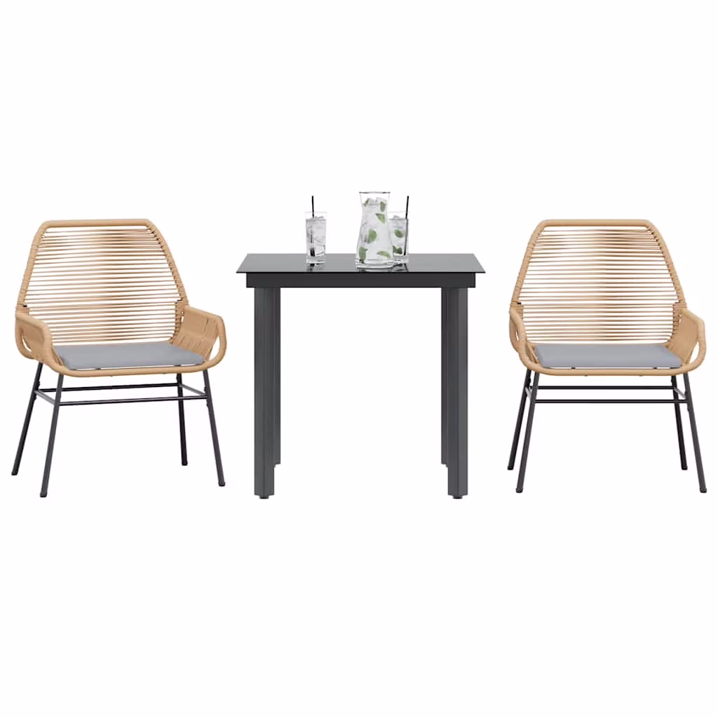 Vidaxl 7 Piece Patio Dining Set with Cushions Black Poly Rattan Glass