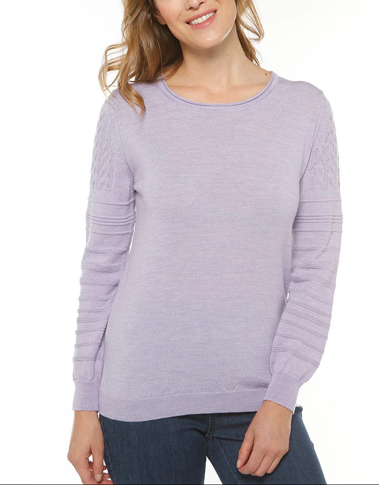 Pull femme col rond en laine violet clair