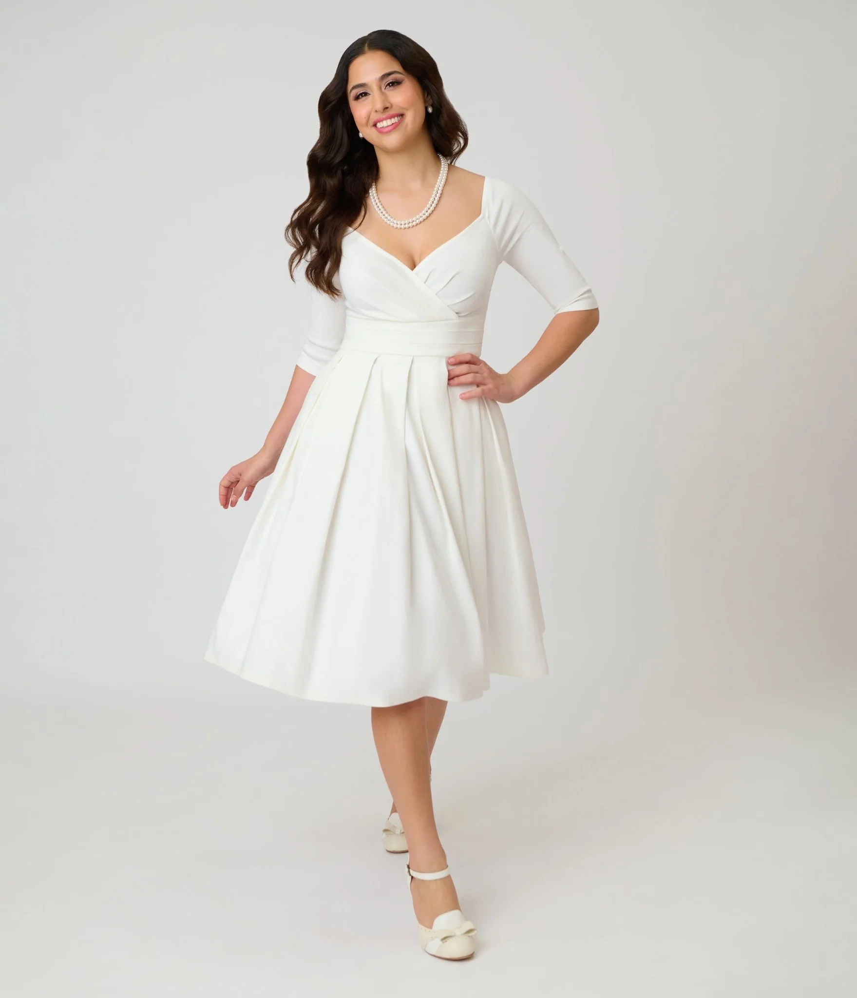 Unique Vintage Ivory Marceline Swing Dress