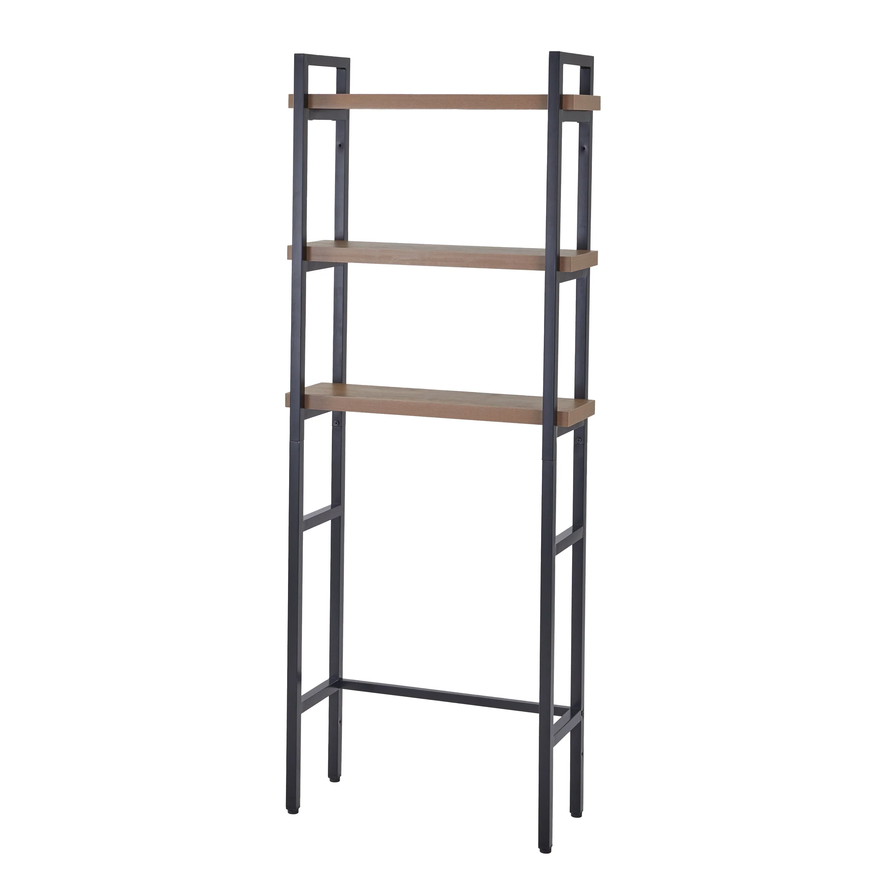 Better Homes & Gardens Jace 3-Shelf Over-the-Toilet Rack, Black Frame & Oak Shelves