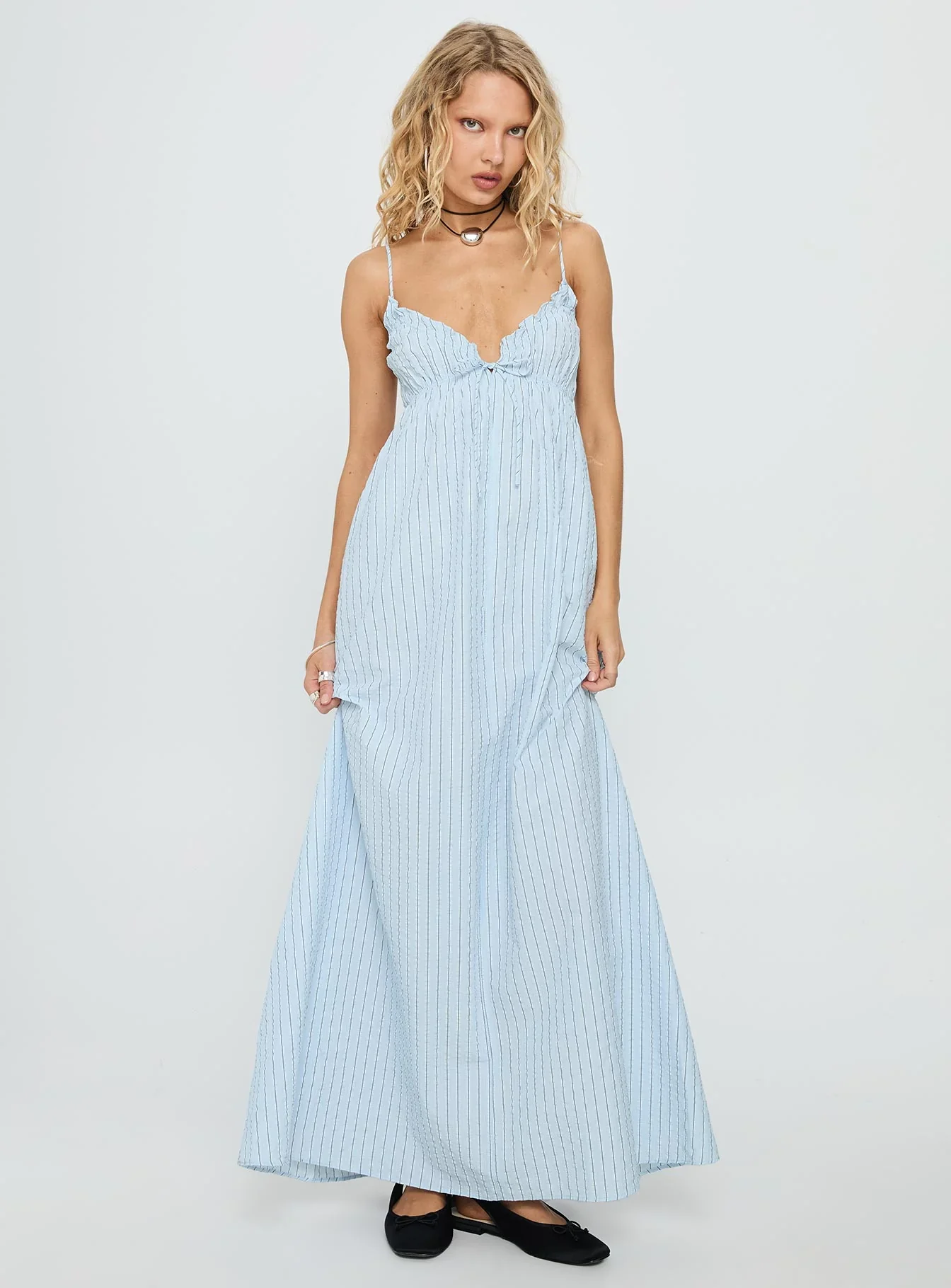 Avelyn Shirred Maxi Dress Blue Stripe