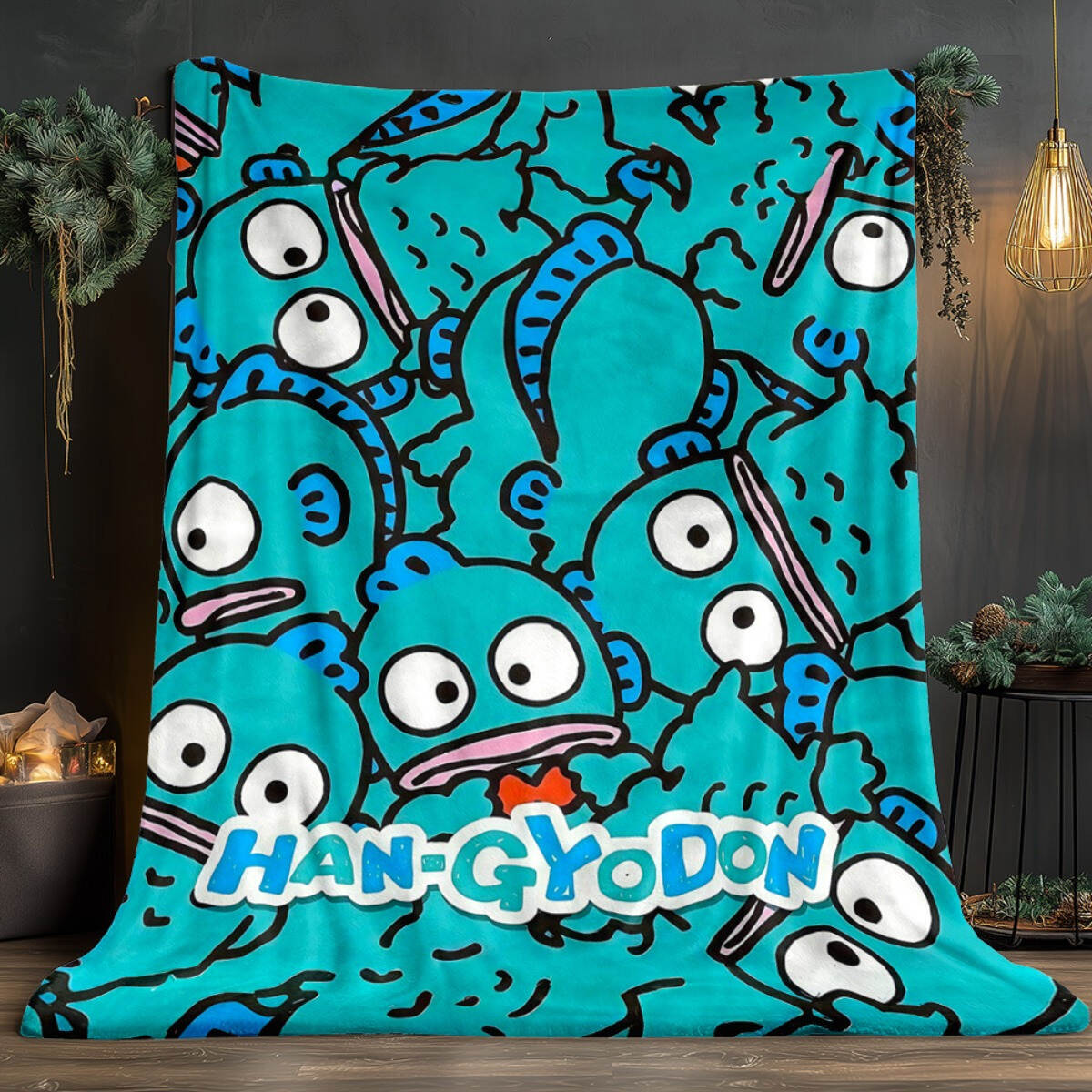 1pc Hangyodon Anime Blanket - French Style Soft Flannel Bedspread Suitable for All Seasons, Digitally Printed Hangyodon Characters, Cozy Throw for Sofa, Bed, Camping, - Anime Theme Gift for - wanlinfang