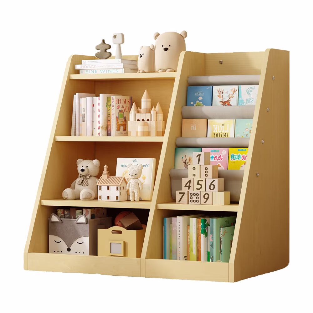 Montessori Kid Bookshelf, Modern Wood Bookcase 4 Tier Children Book Rack Display Toy Storage Organizer Sling Book Rack for Classroom Bedroom Nursery Playroom (Pink)(Pink) - Image 7