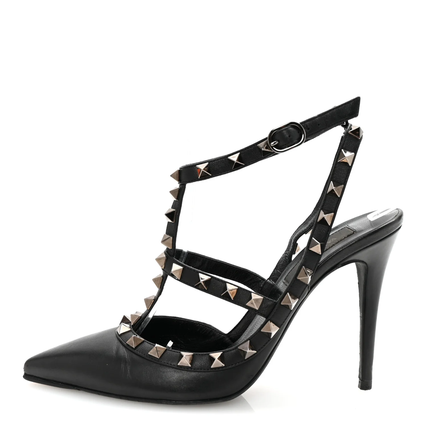 Calfskin Nappa Rockstud Ankle Strap 100mm Pumps 37 Black