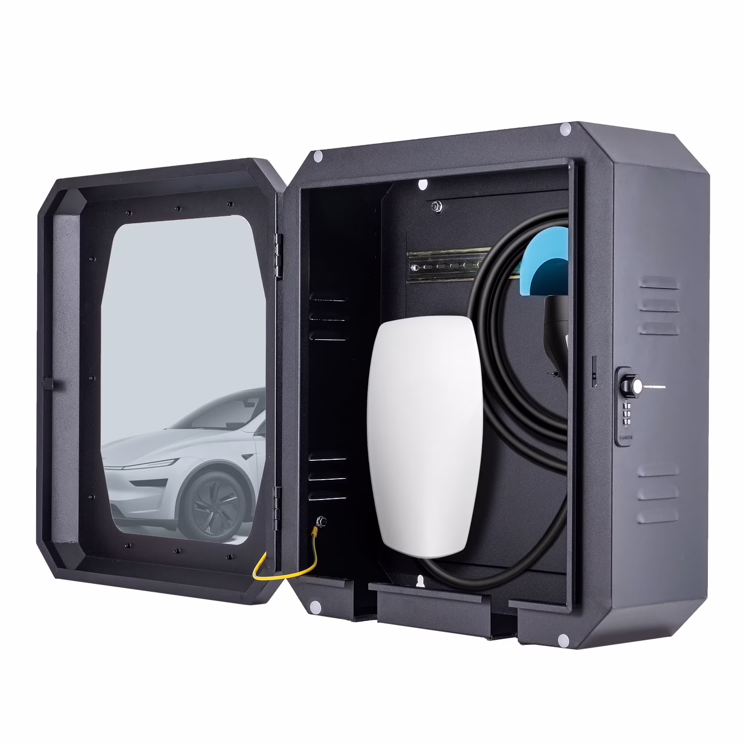 Wall - Mounted Charging Station Box for EV Car Charger Including Tesla Indoor/Outdoor Wcharging Station Box (Dark Black)