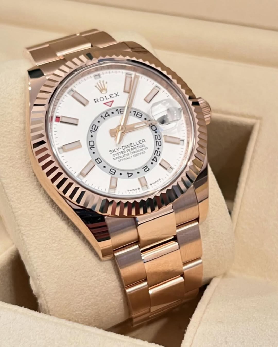 [Super Clone]RLX  Sky-Dweller 42mm Rose Gold White Dial Oyster - 336935