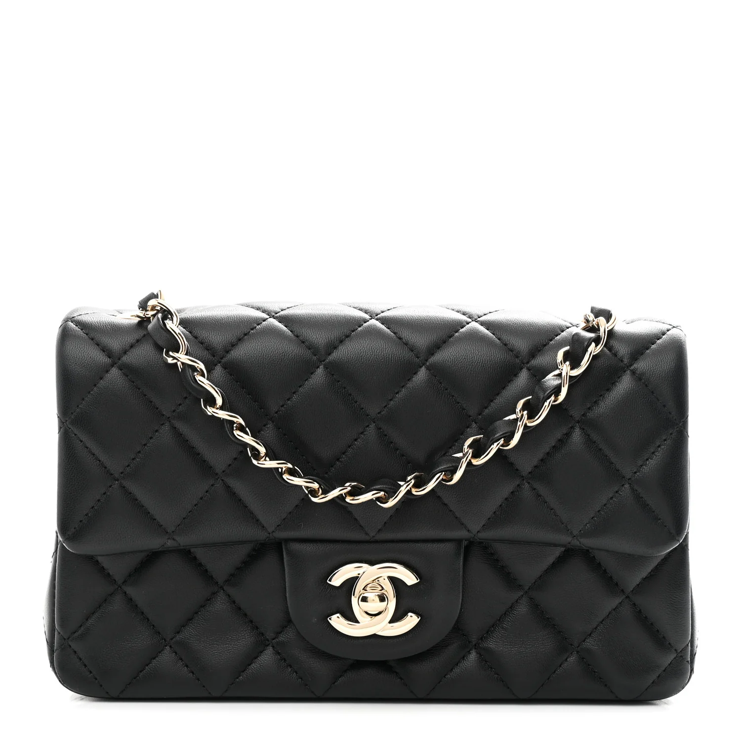 Lambskin Quilted Mini Rectangular Flap Black