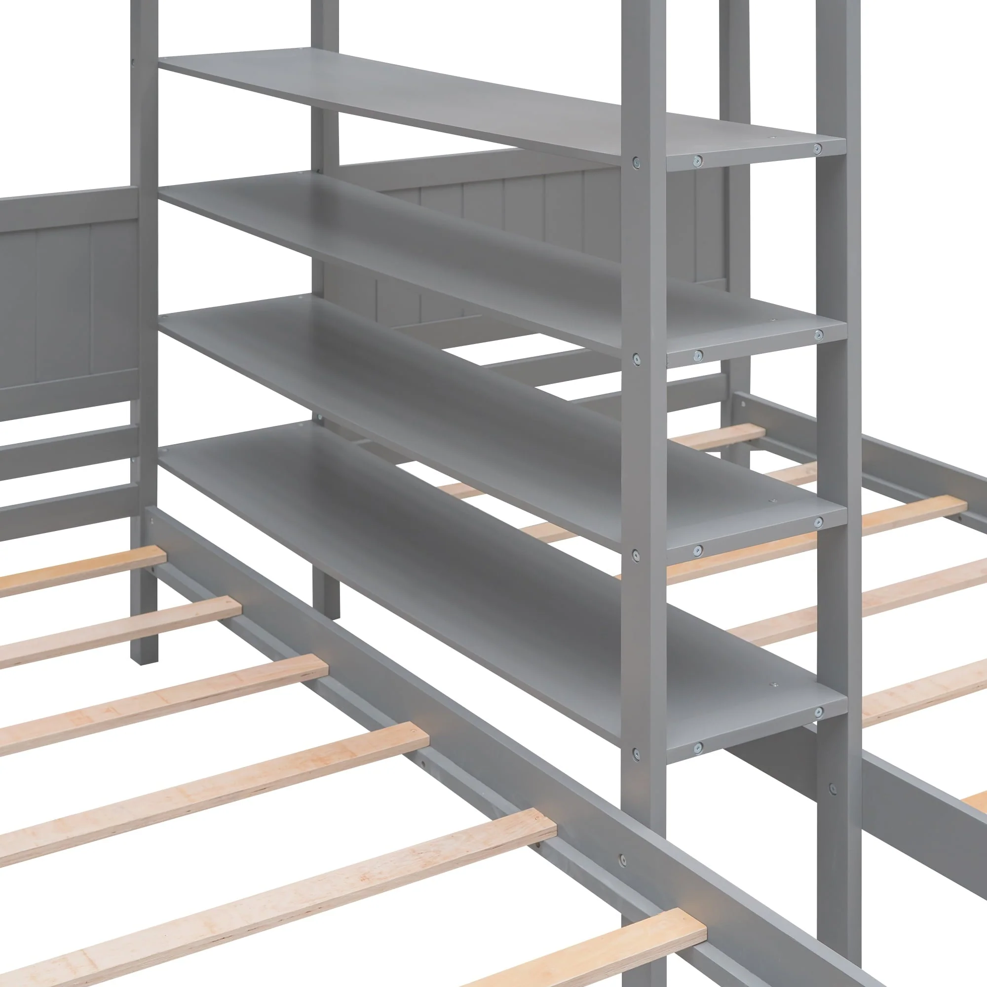EUROCO Full XL over Twin Twin Bunk Bed with Shelf for Kids, Gray Image 9