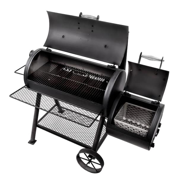 Highland Reverse Flow Offset Charcoal Smoker and Grill in Black with 900 sq. in. Cooking Space - Image 9