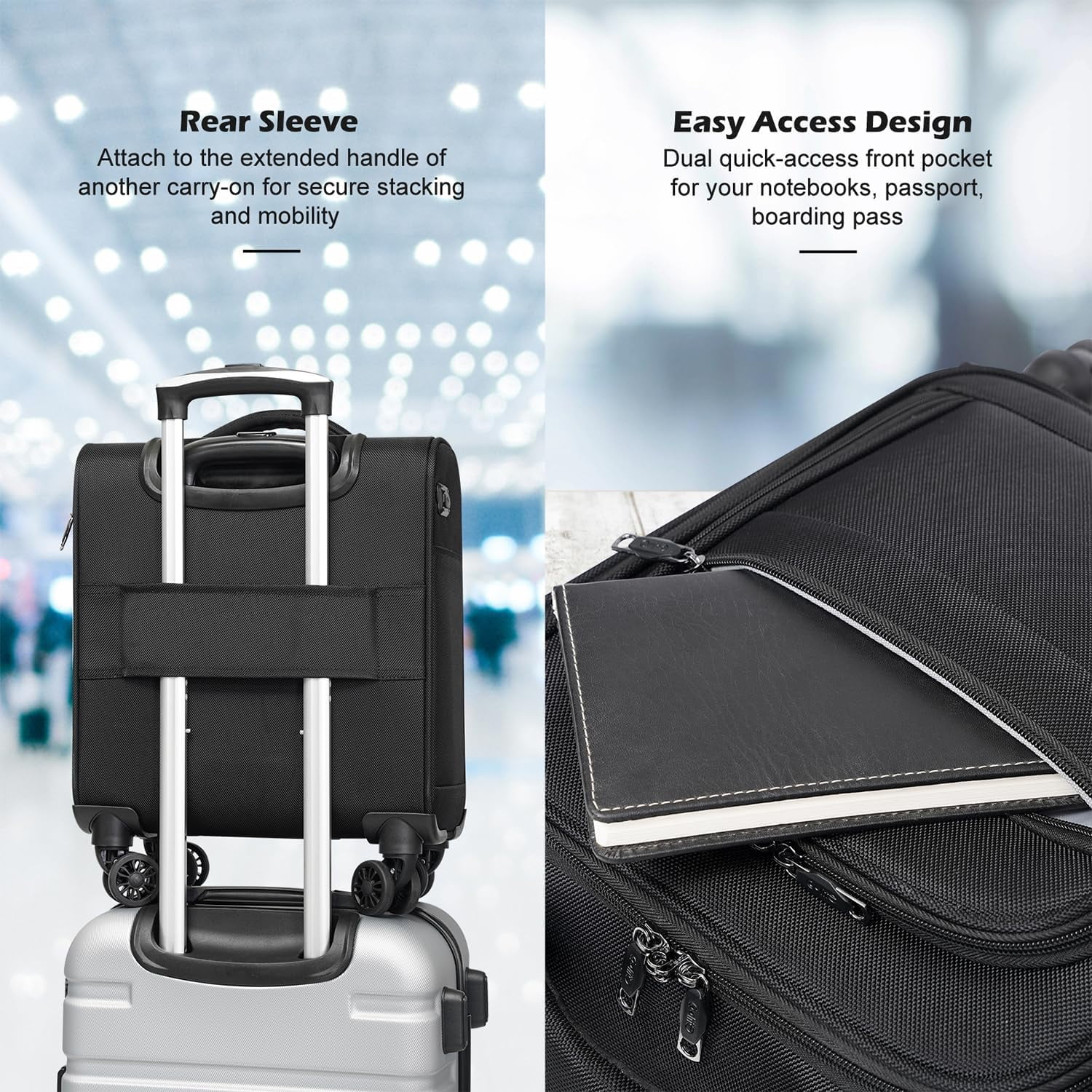Underseat Carry on Luggage Softside Lightweight Rolling Travel Bag Spinner Suitcase