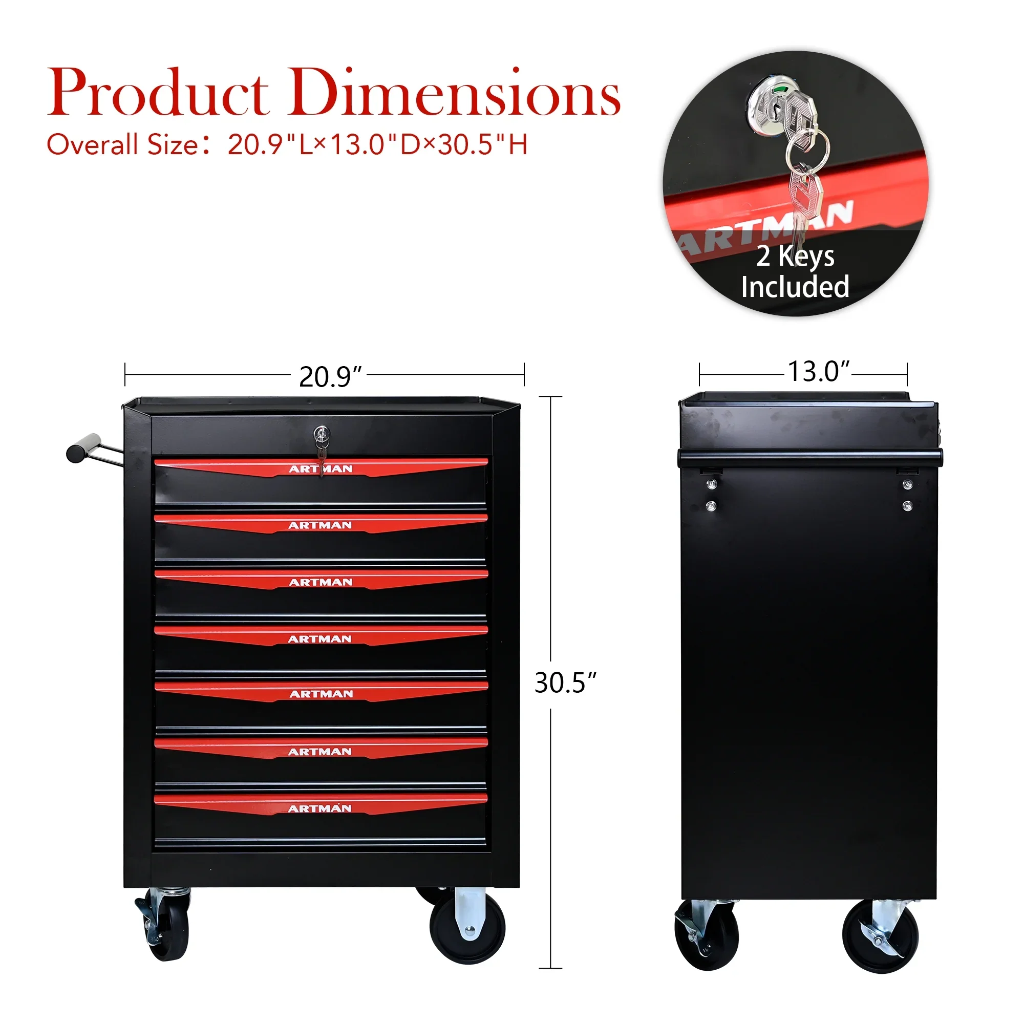 Witaxima 20 7-Drawer Rolling Metal Tool Chest, Black & Red