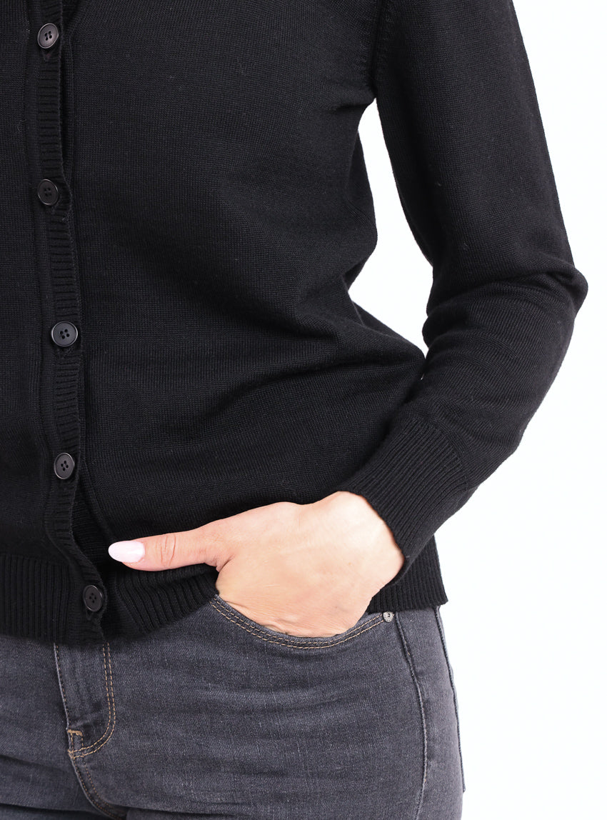 Cardigan femme en laine mérinos noir