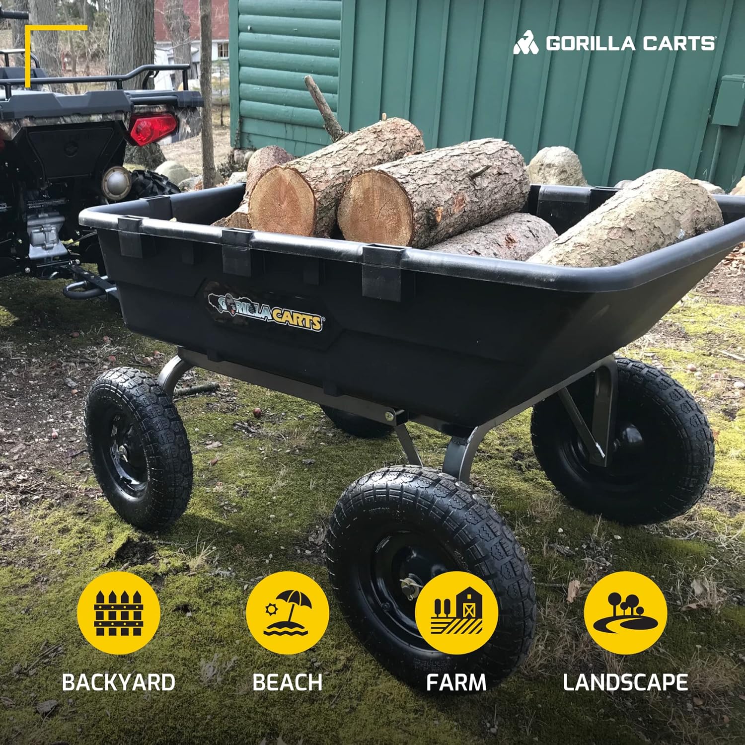 Heavy Duty Poly Utility Dump Wagon Garden Cart W/pneumatic Tires, 6 Cu ft - 1200 lb Capacity Outdoor Wheelbarrow for Yard, Landscaping &…
