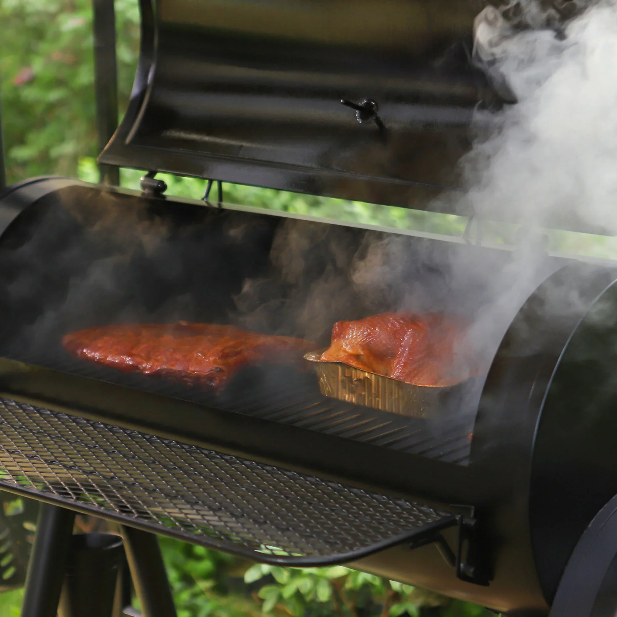 & William Portable BBQ Charcoal Grill with Offset Smoker, Black