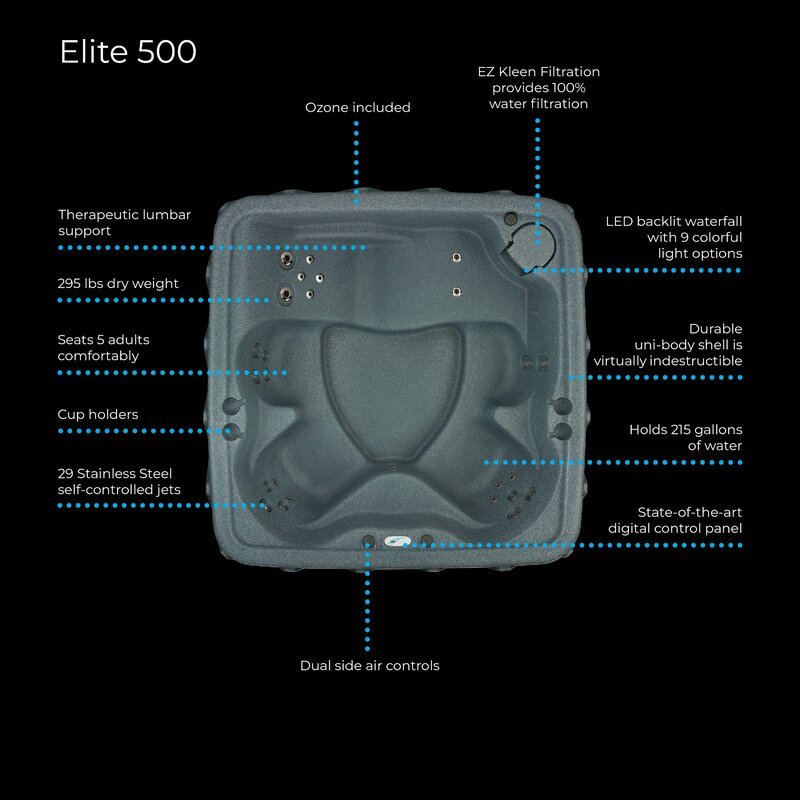 Spa AquaRest Premium 500, transat 5 places, prêt à l'emploi, avec 29 jets en acier inoxydable, ozone et cascade LED