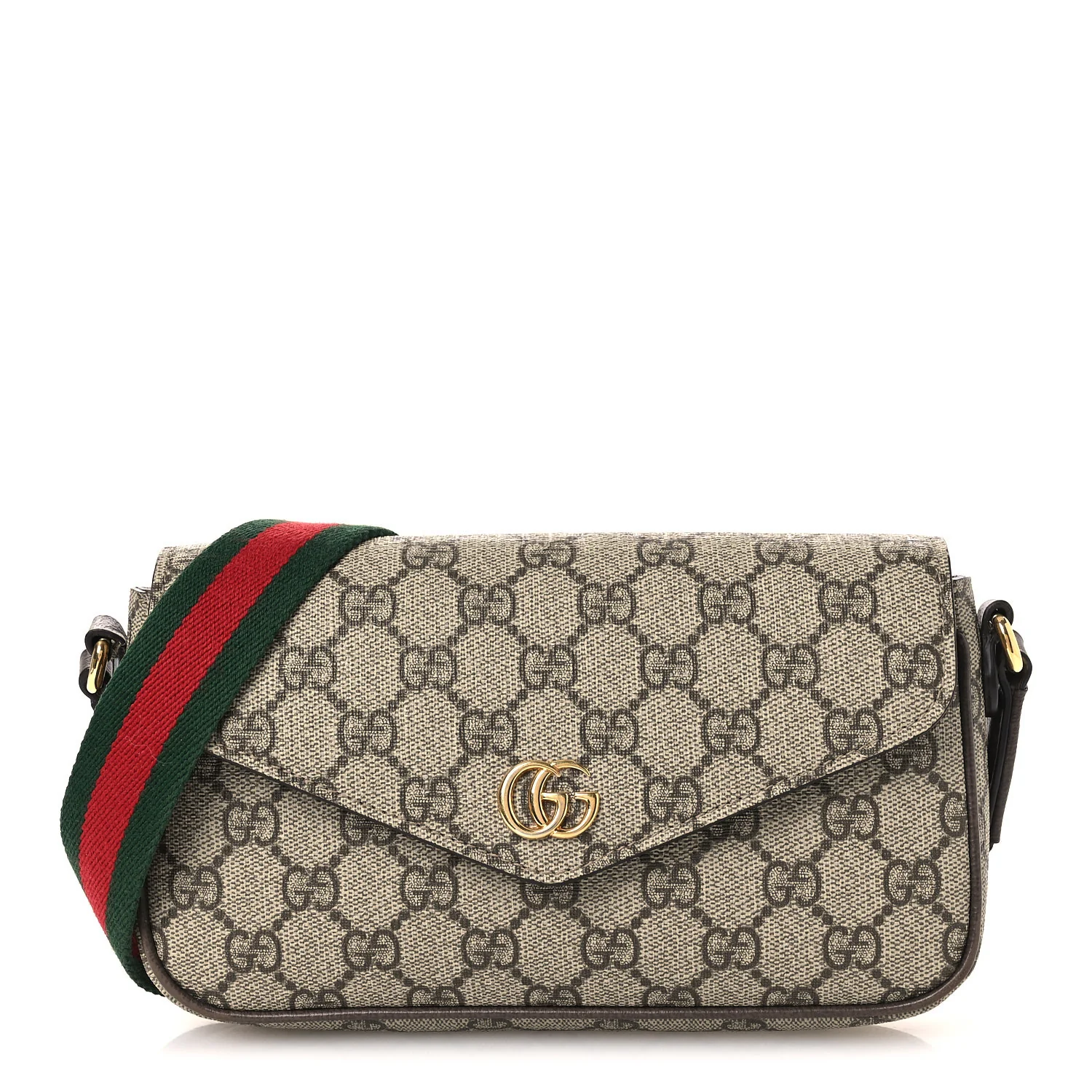 GG Supreme Monogram Textured Dollar Calfskin Web Mini Ophidia Envelope Shoulder Bag Beige Ebony