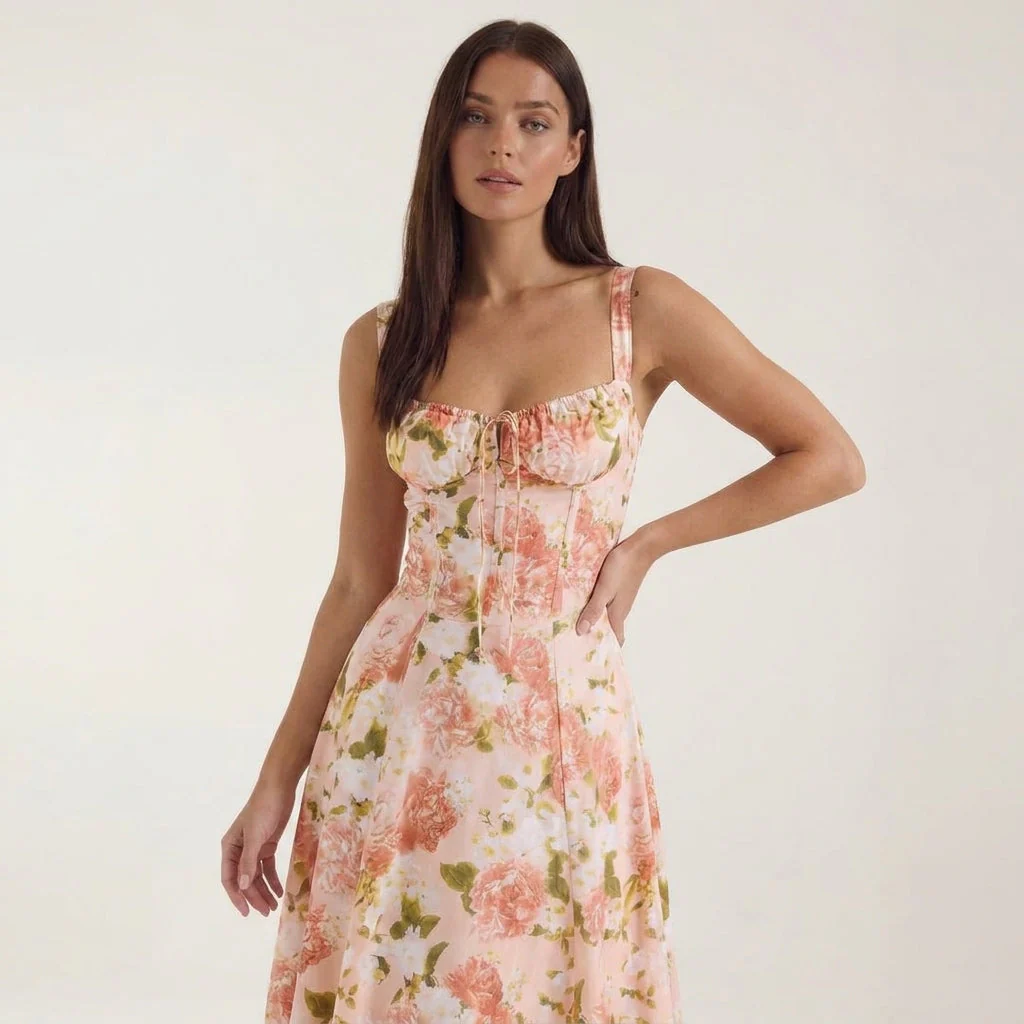 Robe midi fleurie pour femmes, idéale pour les invitées de mariage