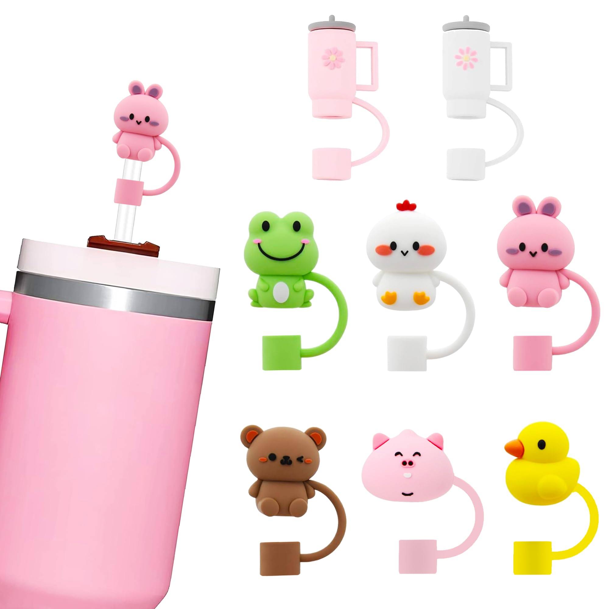 8pcs Straw Cover Cap for Stanley Cup Silicone Straw Tip Lids Covers Cute 10mm Straw Topper for 30 40 oz Stanley Cup Simple Modern with Handle