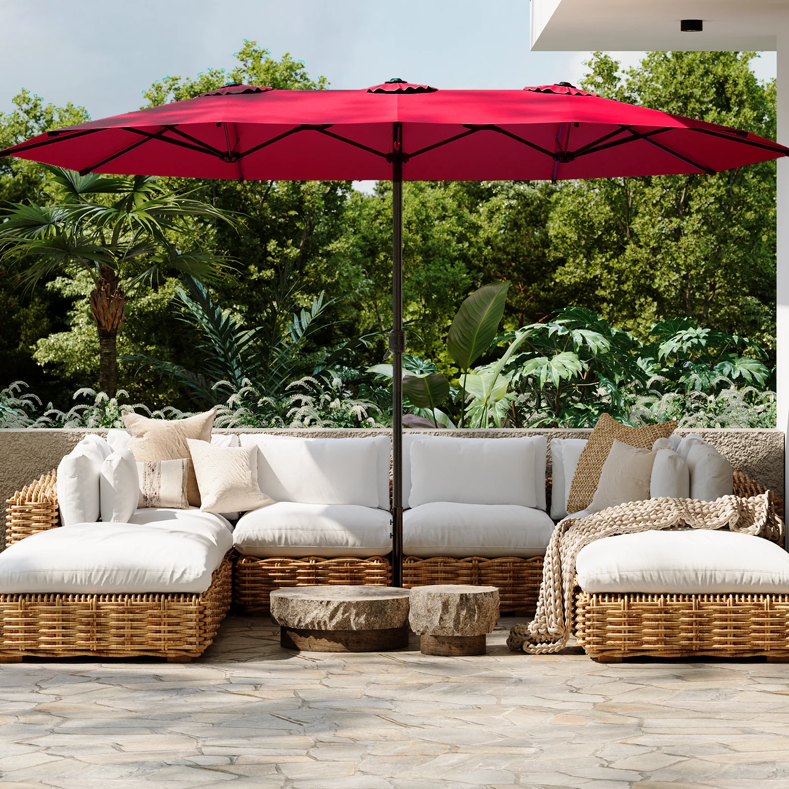 AECOJOY 15x9ft Double-Sided Patio Umbrella, Red