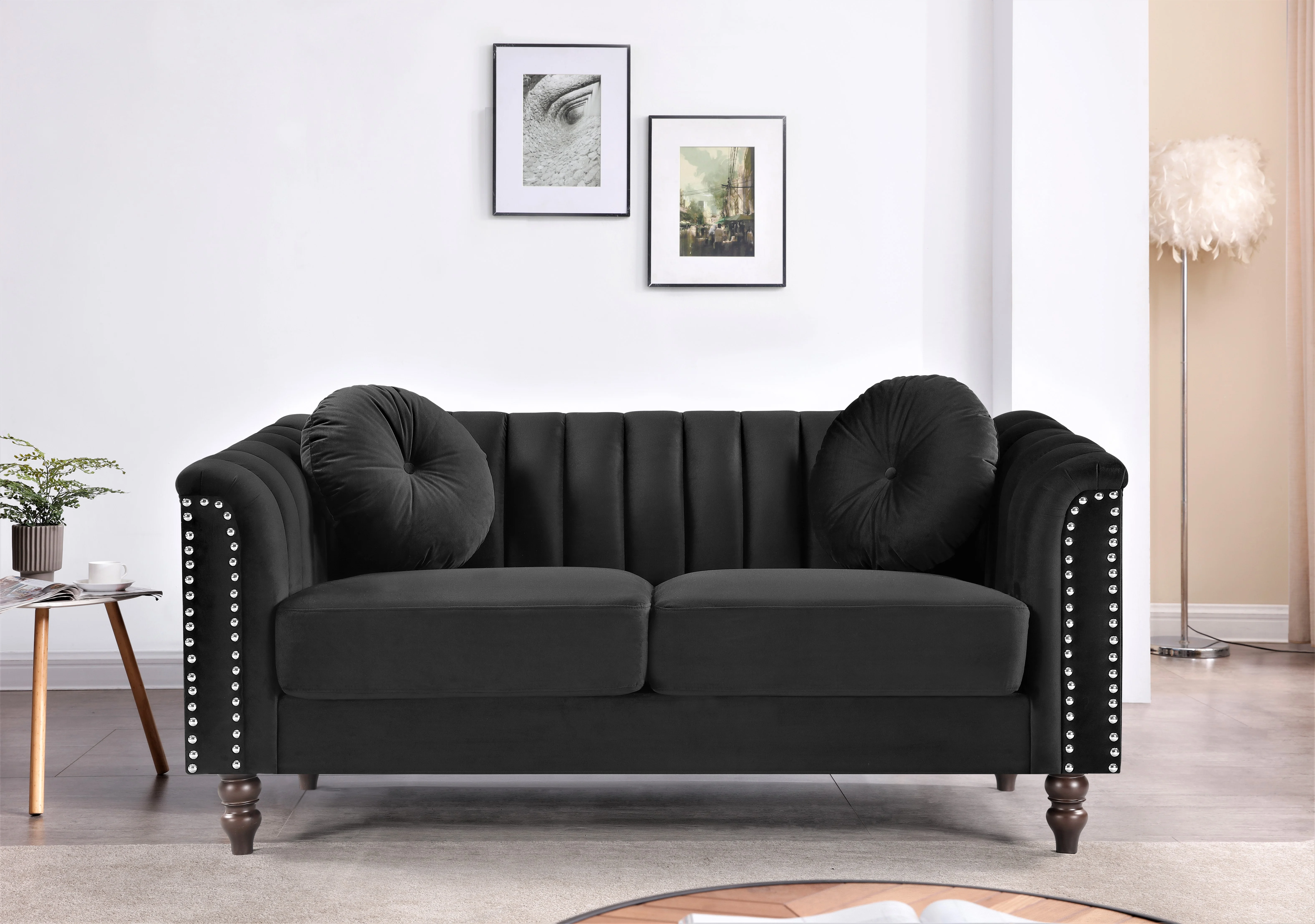 Hills Tufted Back 2Pcs Living Room Set,Black Velvet(Black) - Image 4